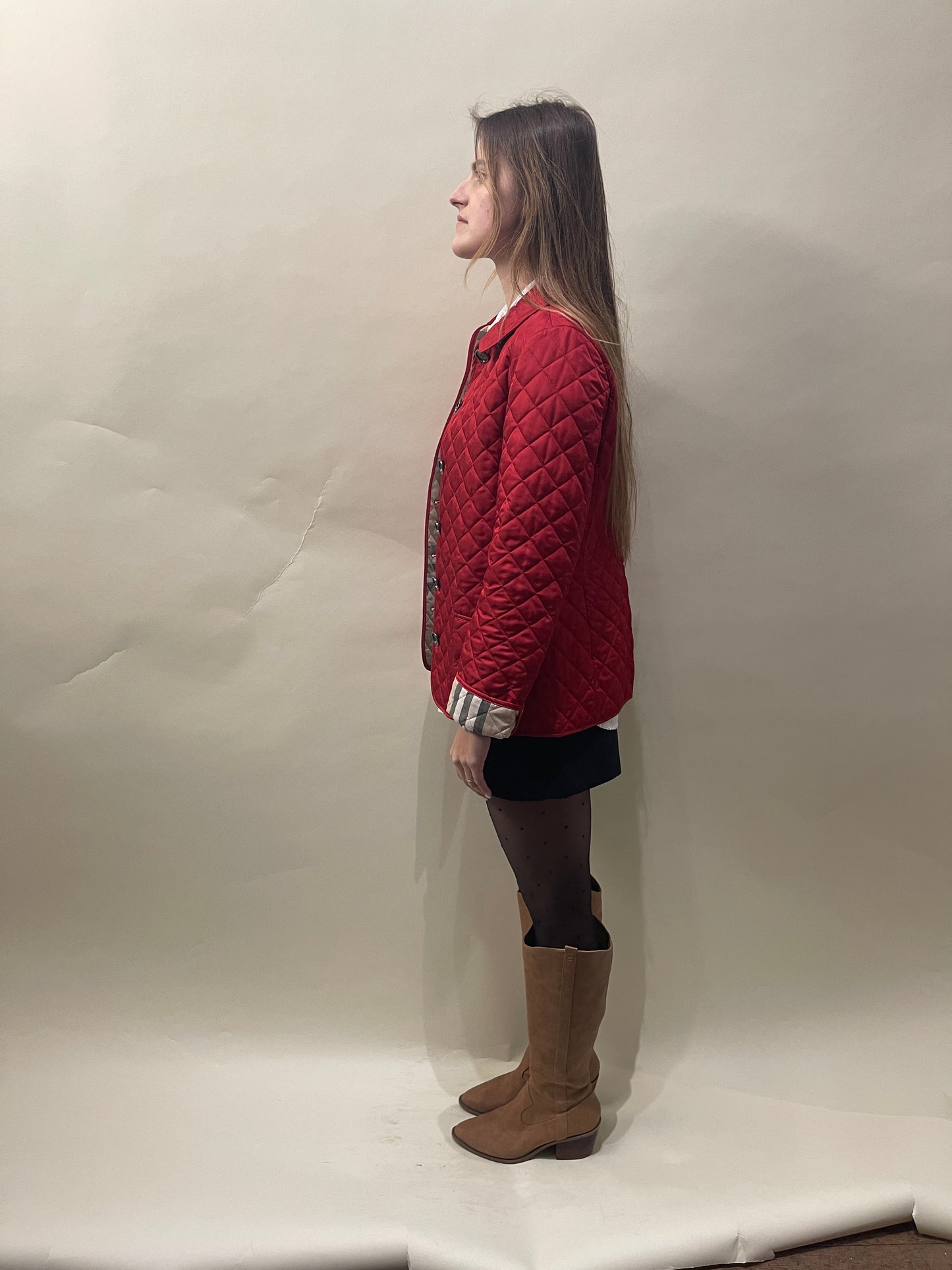 Burberry Brit Red Polyester Quilted Collared Jacket Small - S