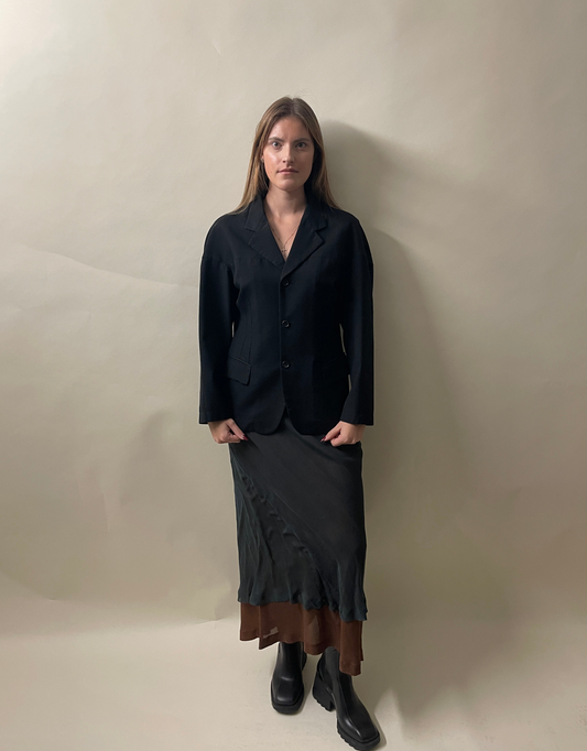 Comme Des Garcons Black Wool Darted 3 Button Blazer Small - S