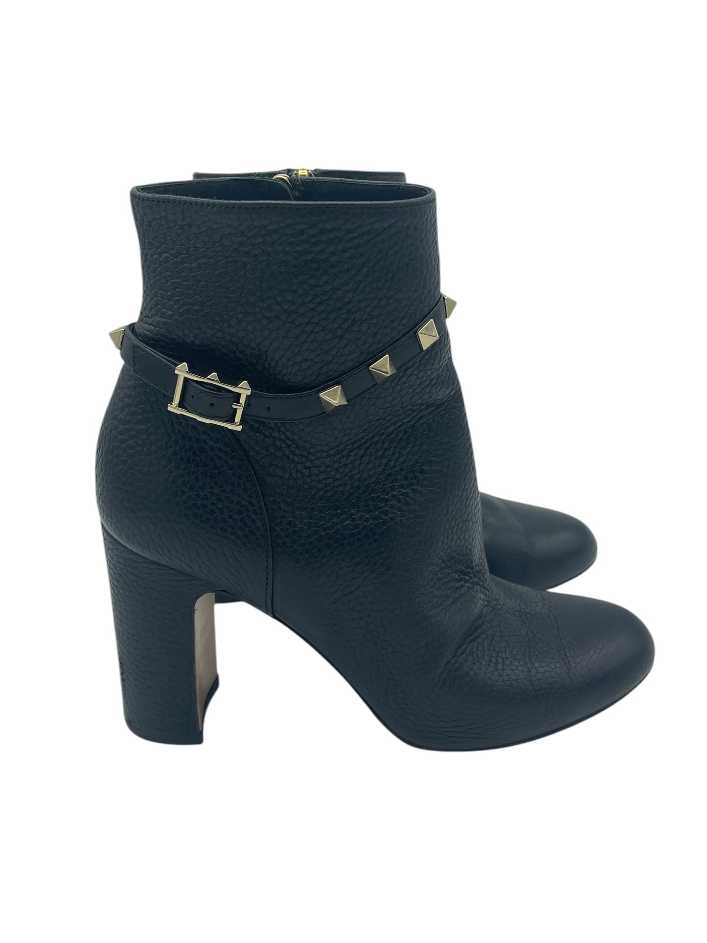 Valentino Black Pebbled Leather Rockstud Boots