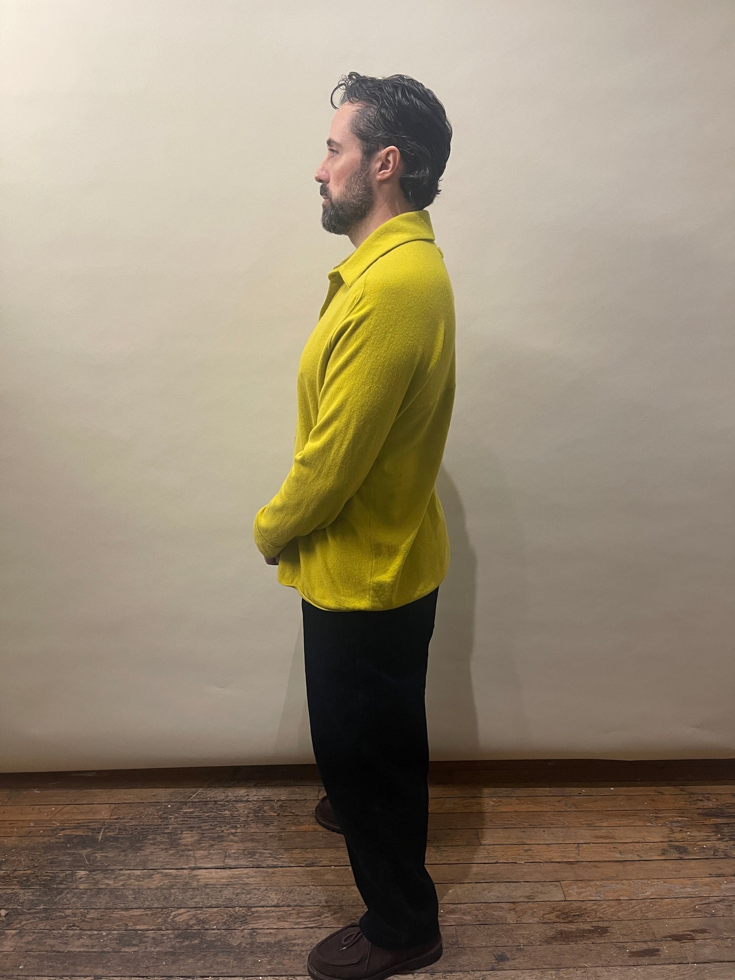 Zegna Acid Green Cashmere Knit Collared Cardigan 42
