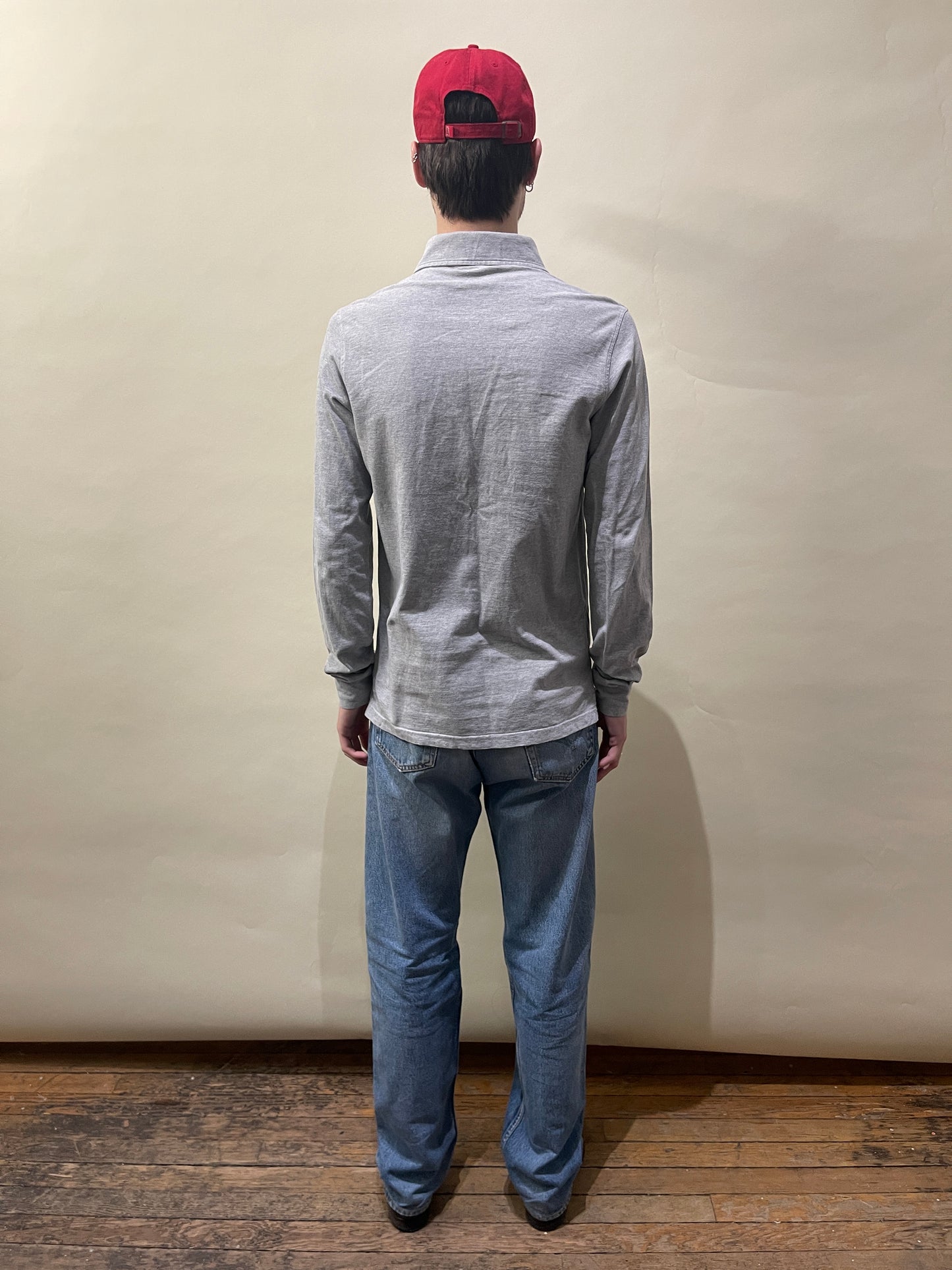 Loro Piana Light Grey Cotton Pique LS Polo Shirt Small - S