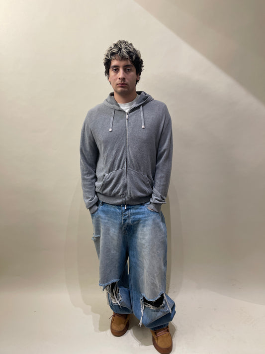 Maurizio Baldassari Light Grey Wool Knit Zip Up Hoodie Extra Large - XL