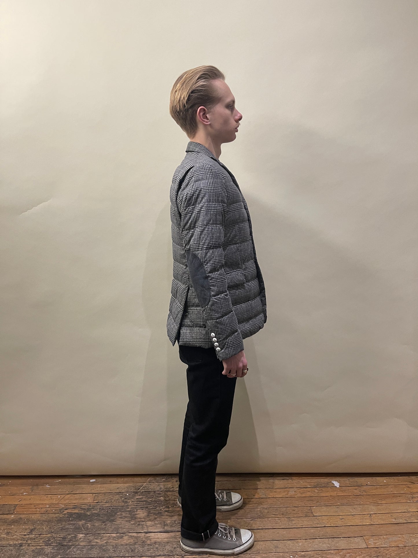 Moncler Gamme Bleu Grey Glen Check Down Filled Sport Coat Medium - M