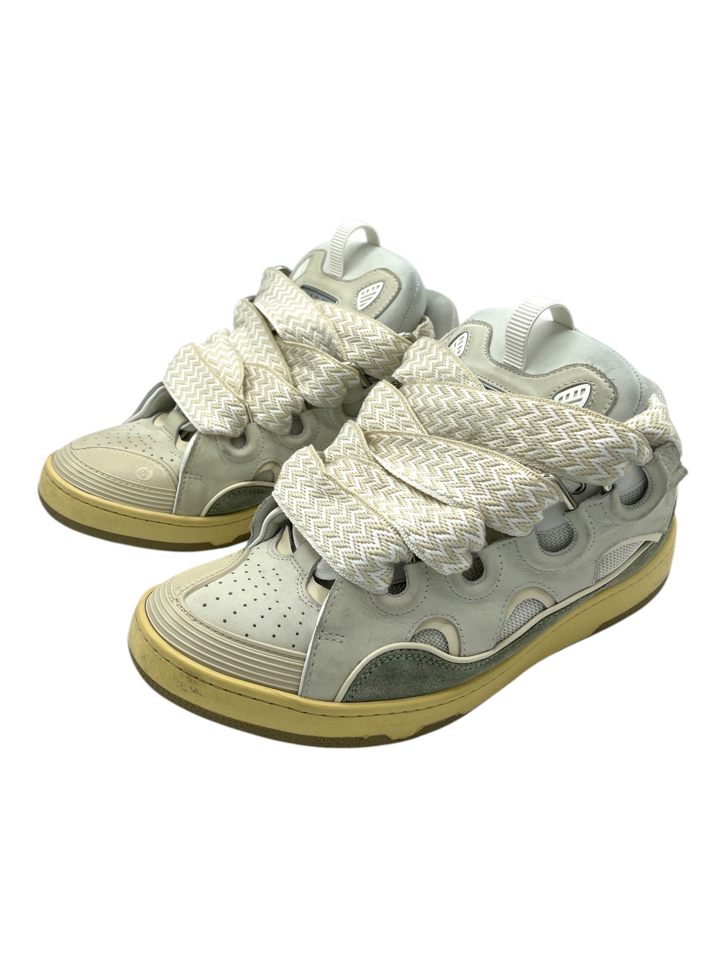 Lanvin White, Grey & Cream Curb Sneakers 11 M / 12.5 W