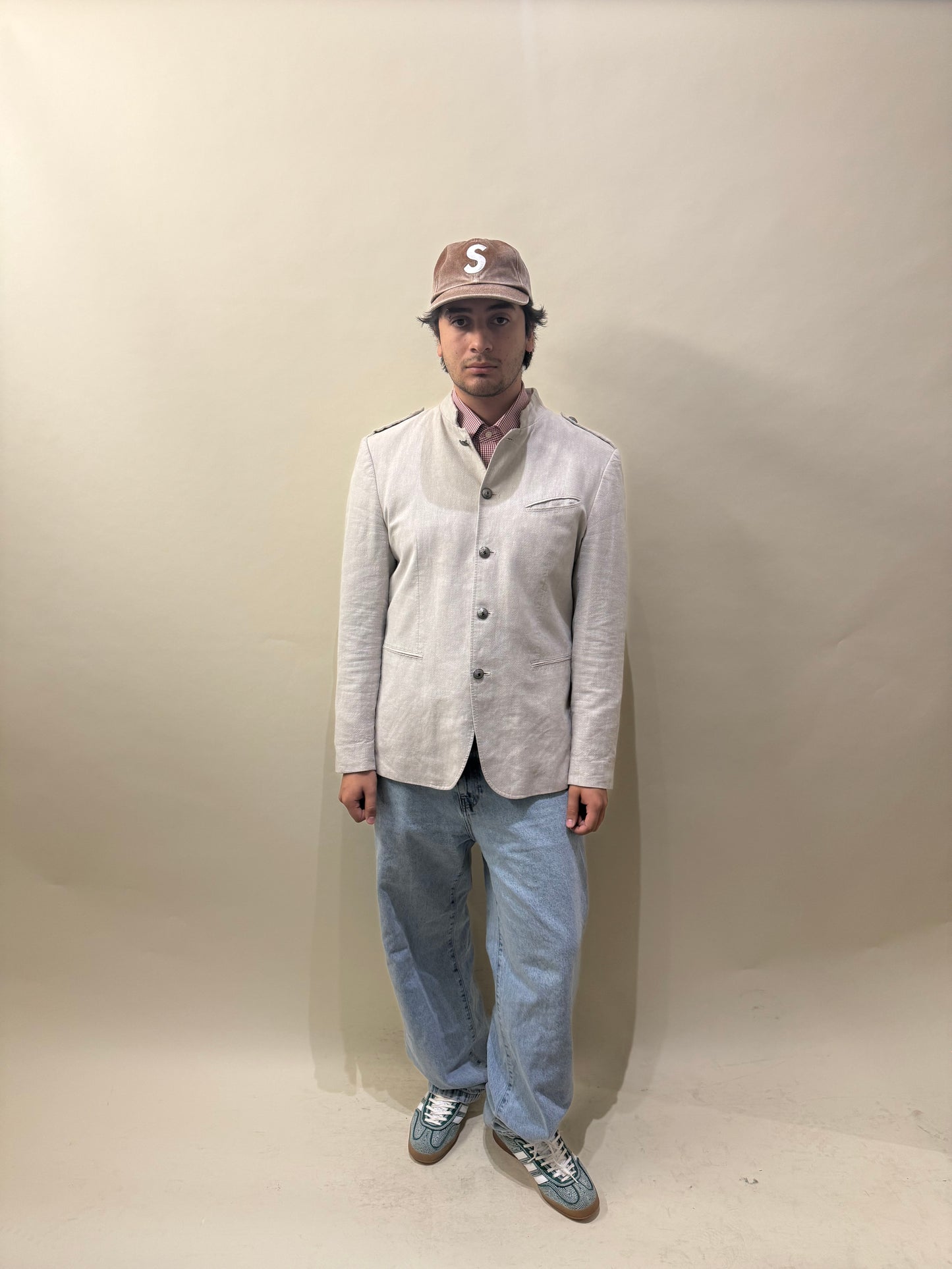 John Varvatos Beige Cotton Linen Military Style Jacket 46