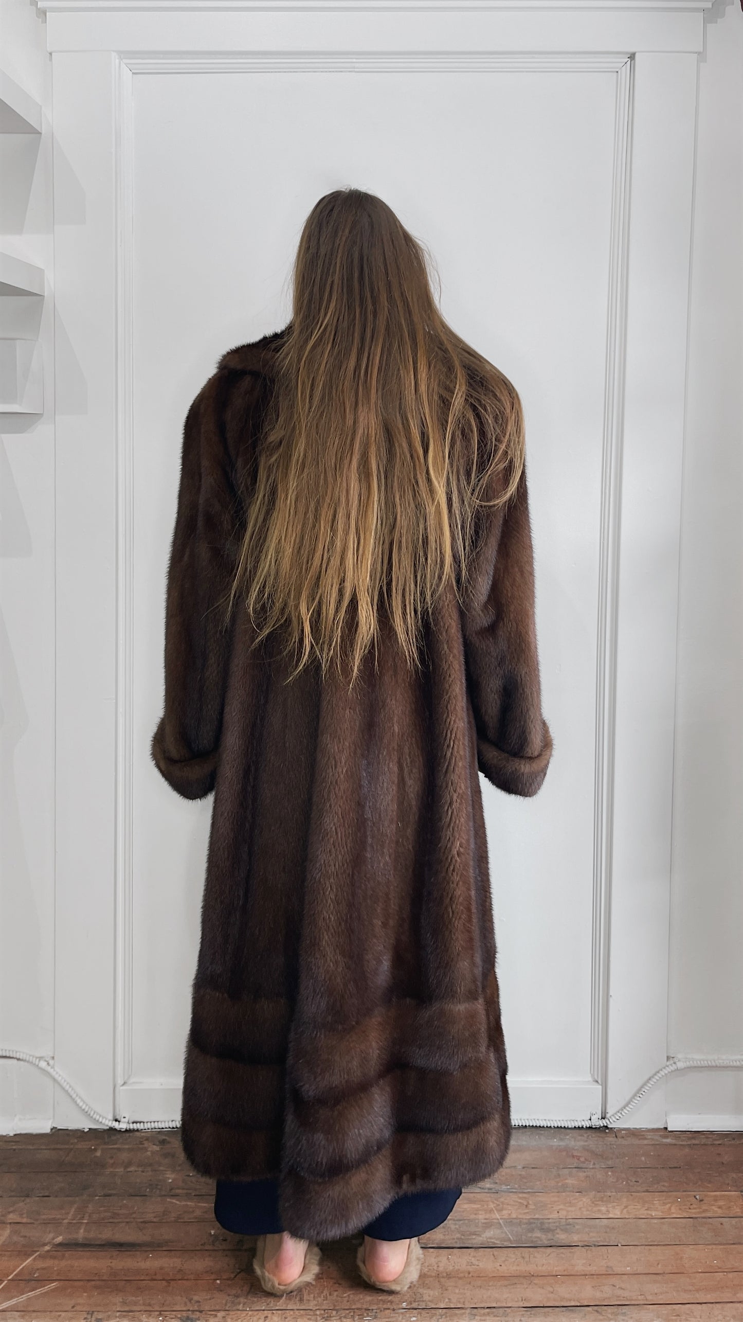 Saga Mink Brown Mink Fur Full Length Overcoat Large