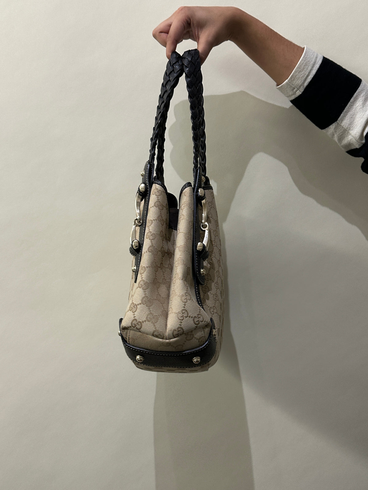 Gucci Dark Brown Leather & Canvas Monogram Pelham Bag