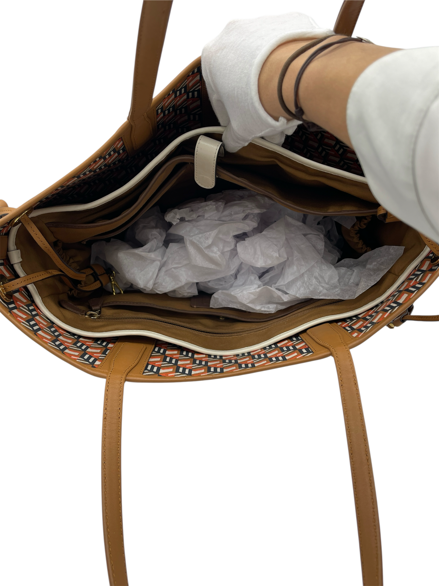 MCM Tan Leather Monogram Liz Shopper Tote