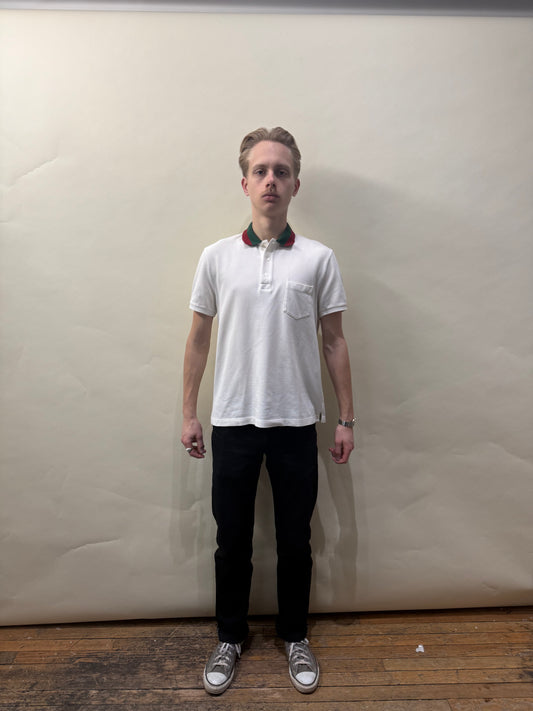 Gucci White Cotton Pique Web Collar SS Polo Shirt Large - L