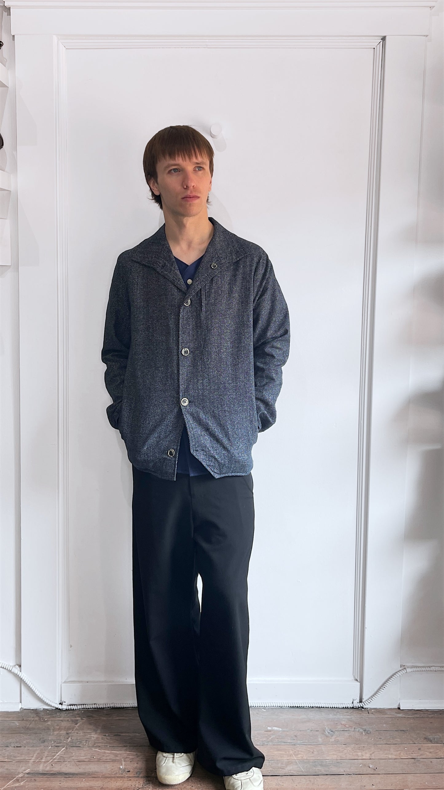 18 Waits Indigo & White Sashiko-esque Pattern Jacket Small