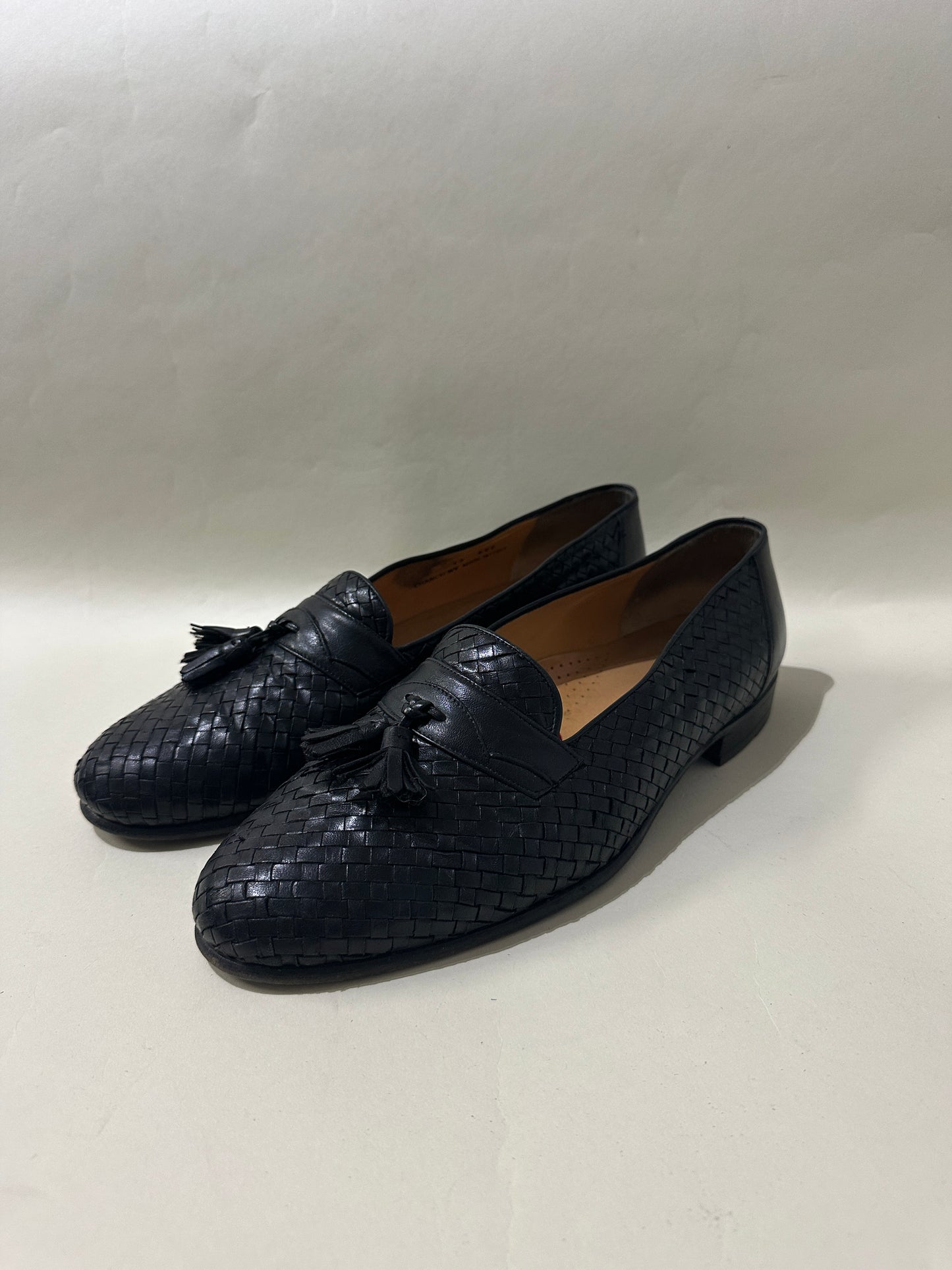 Bally Black Woven Leather Tassel Loafers 13 M / 14.5 W