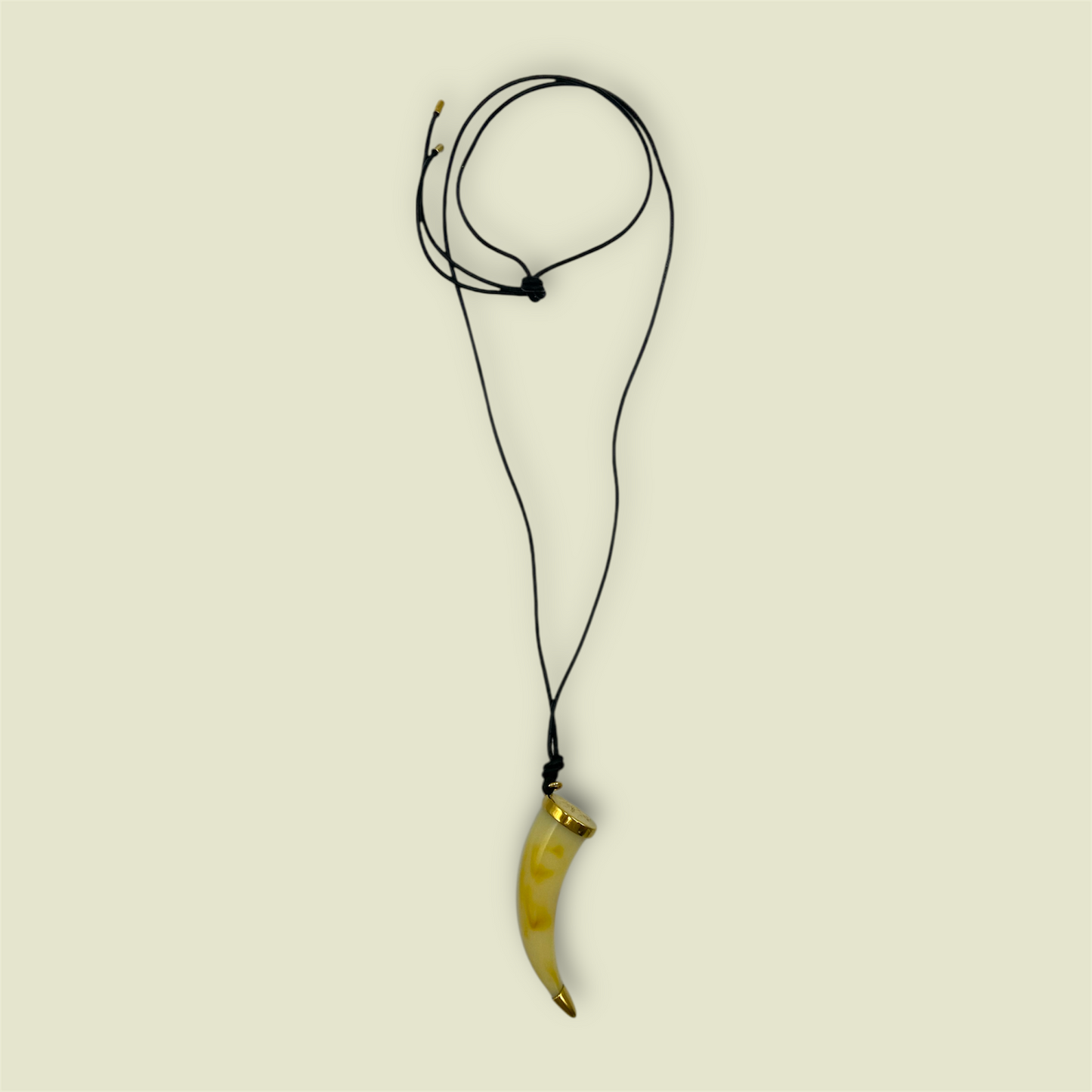 A.P.C. Black & Gold Leather & Brass Horn Necklace