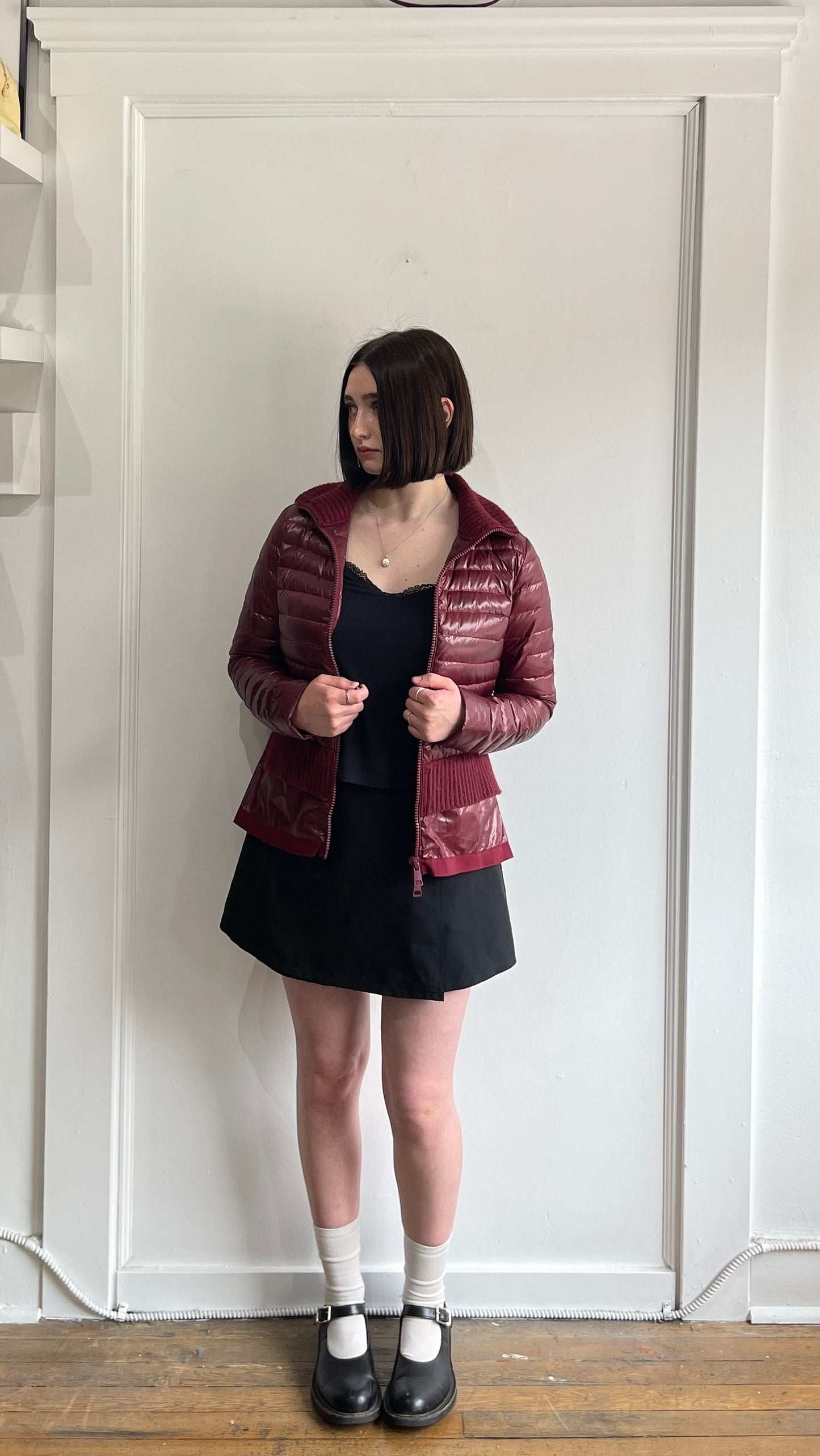 Søsken Studios Maroon Down Filled Cropped Zip Up Jacket 1