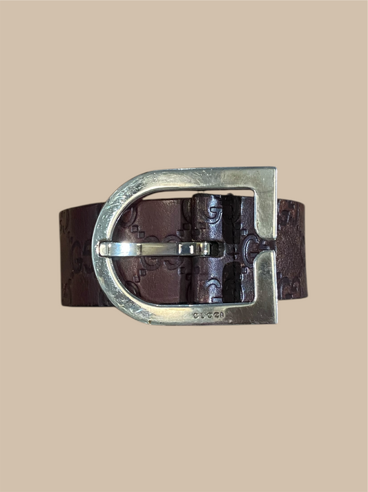 Gucci Dark Brown Leather Monogram Belt 36