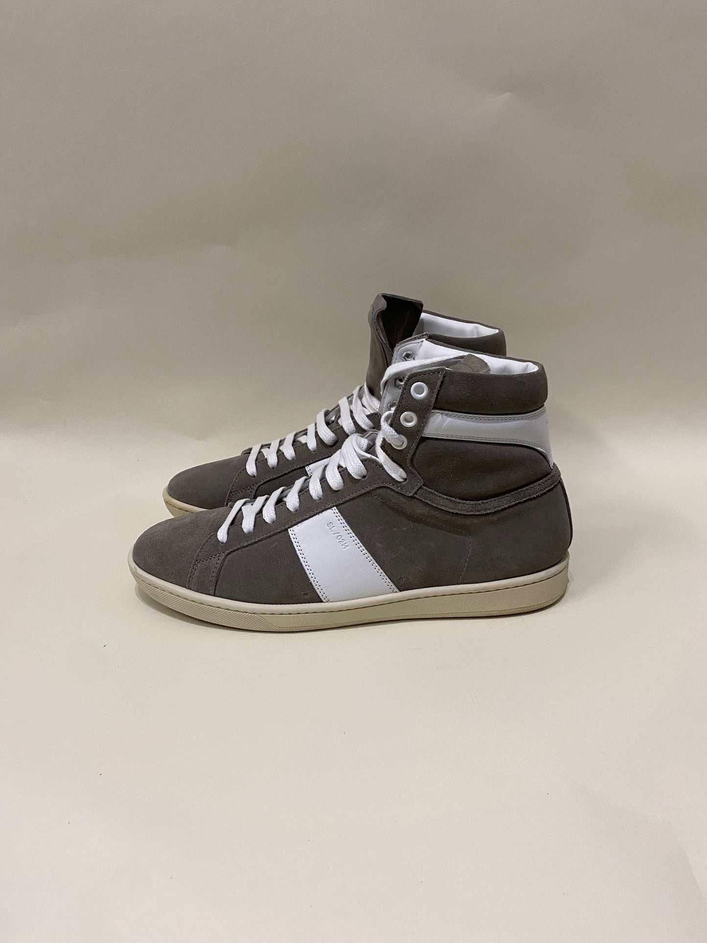 Saint Laurent Grey & White Suede SL-02H High Top Sneakers 8 M / 9.5 W