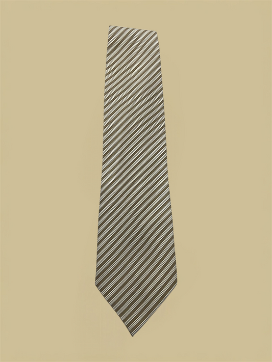 Giorgio Armani Tan & Cream Striped Silk Tie