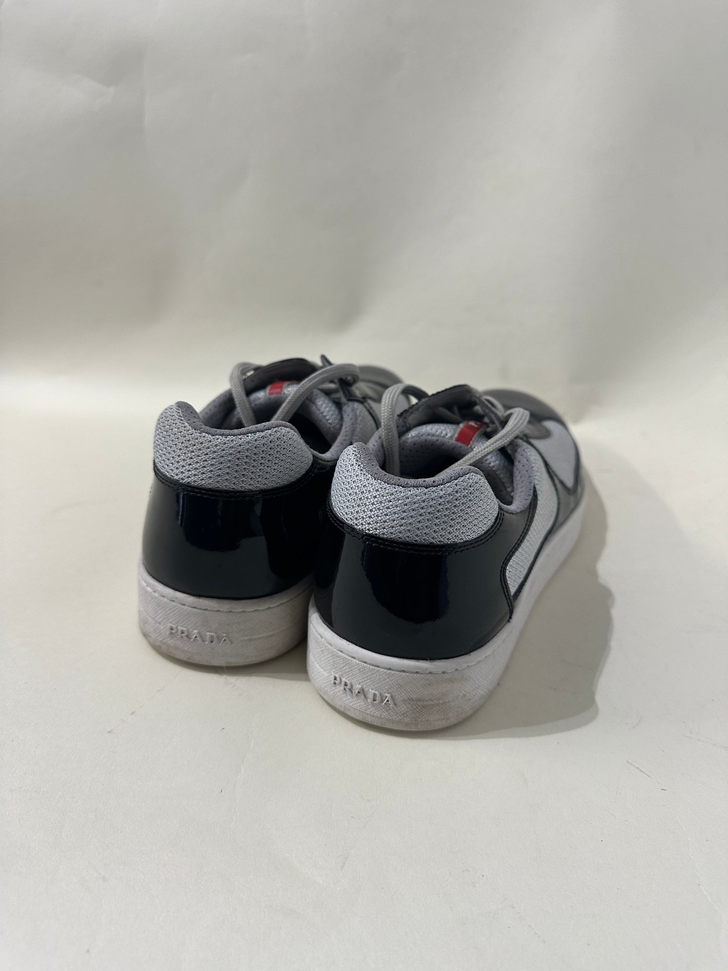 Prada Black & Grey Patent Leather & Mesh America's Cup Sneakers 10 M / 11.5 W