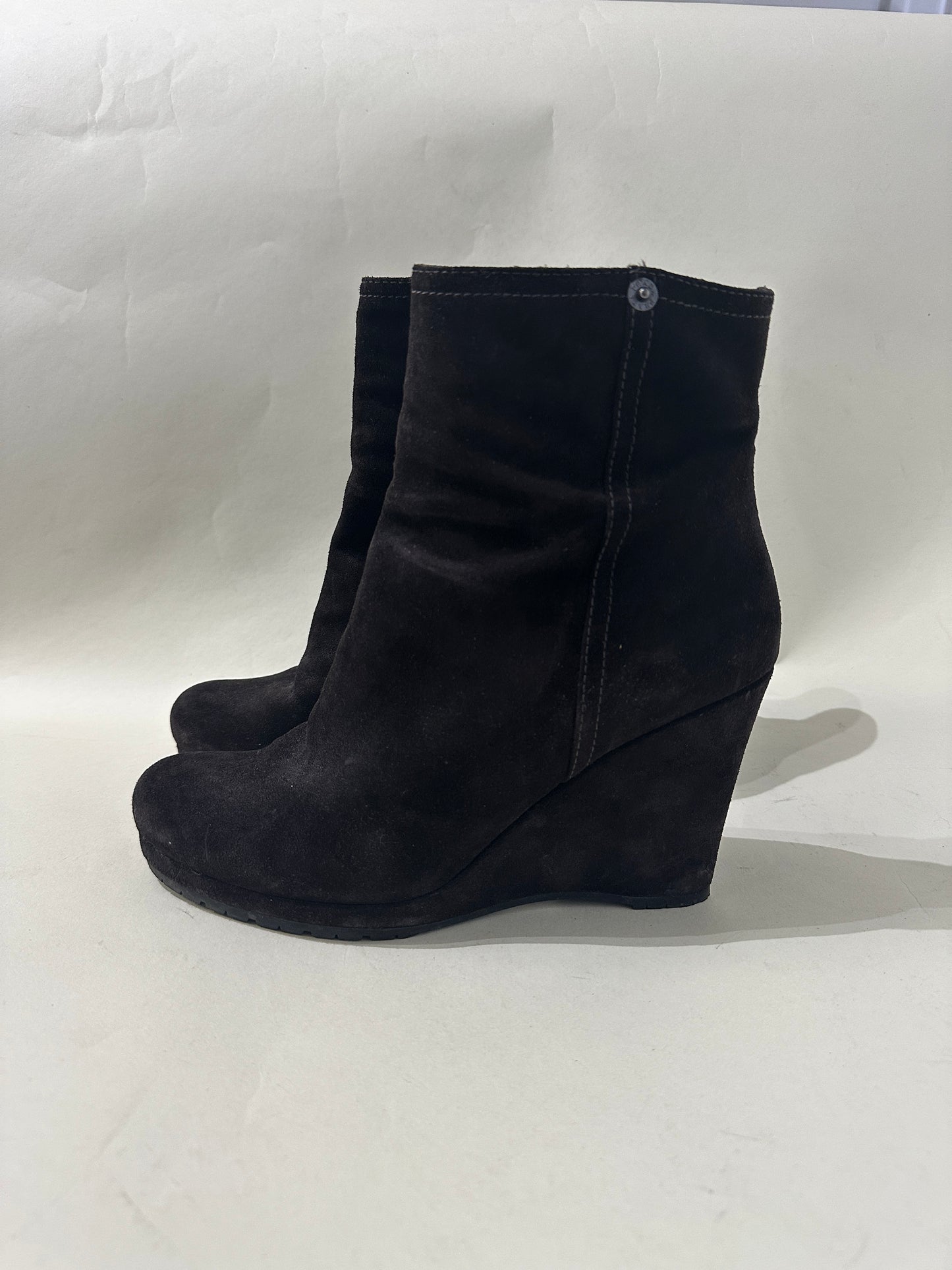 Prada Dark Brown Suede Wedge Booties 7 M / 8.5 W