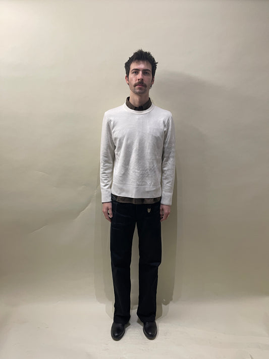 Thom Browne Cream Wool Linen Blend Crewneck 4 Bar Sweater Medium - M