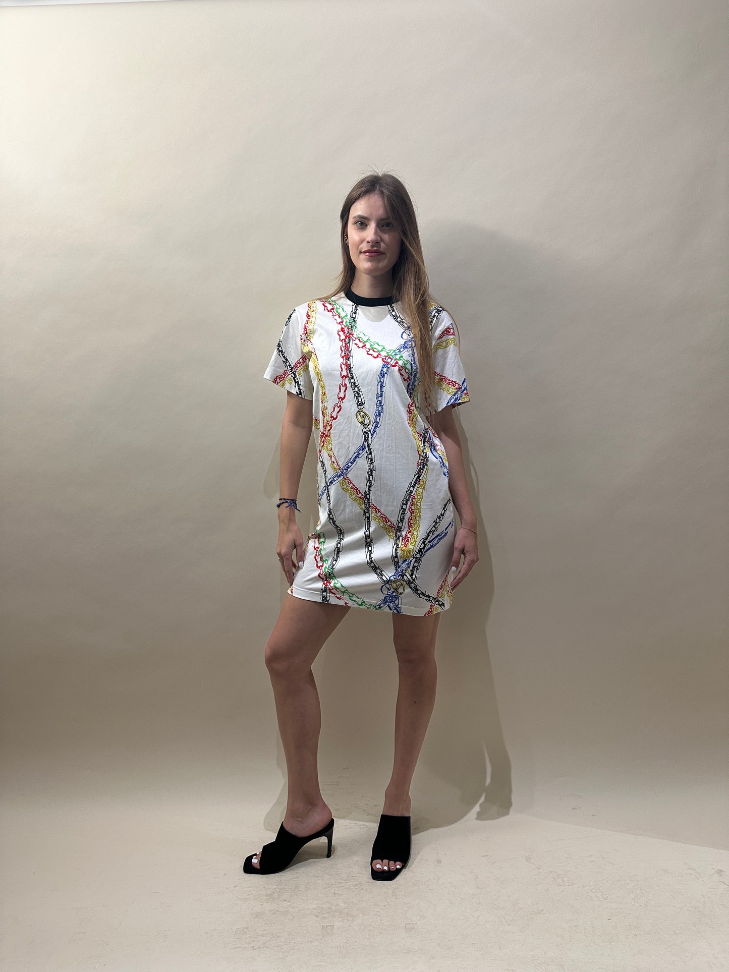 Louis Vuitton White & Multicolour Chain Print T-Shirt Dress Small - S