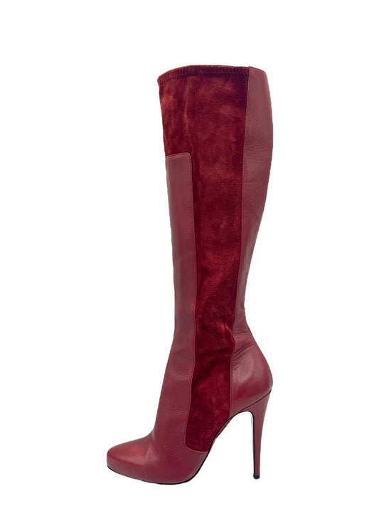 Christian Louboutin Red Leather & Suede Knee High Boots 6 M / 7.5 W