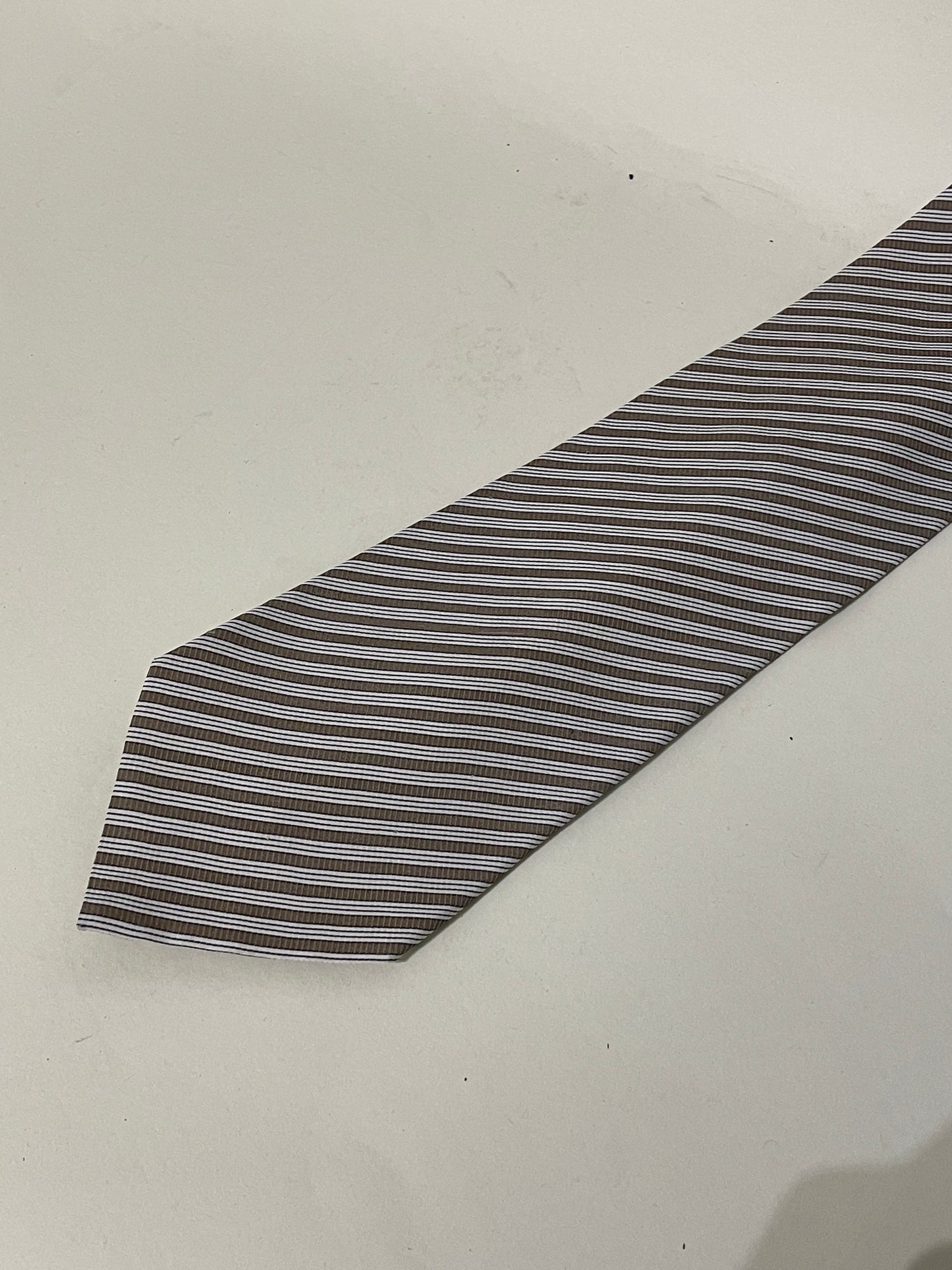 Giorgio Armani Tan & Cream Striped Silk Tie