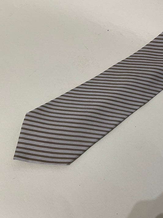 Giorgio Armani Tan & Cream Striped Silk Tie