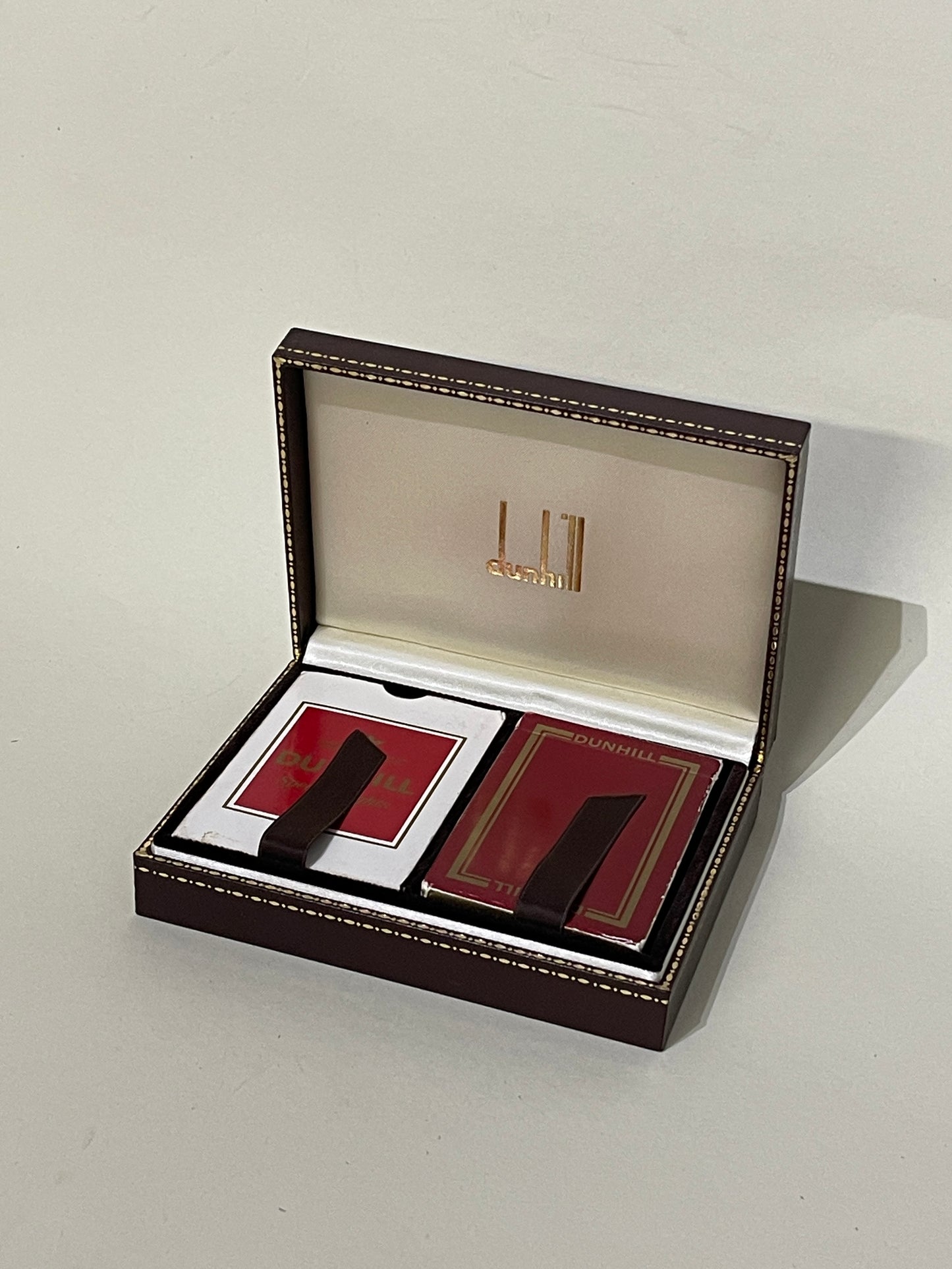 Dunhill Burgundy & Gold Trim Leather Playing Card Set