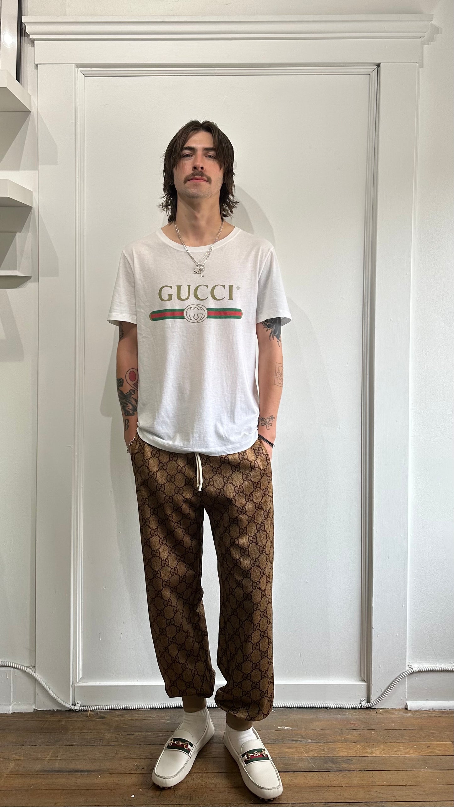 Gucci Beige GG Monogram Logo Lounge Pants Large - L