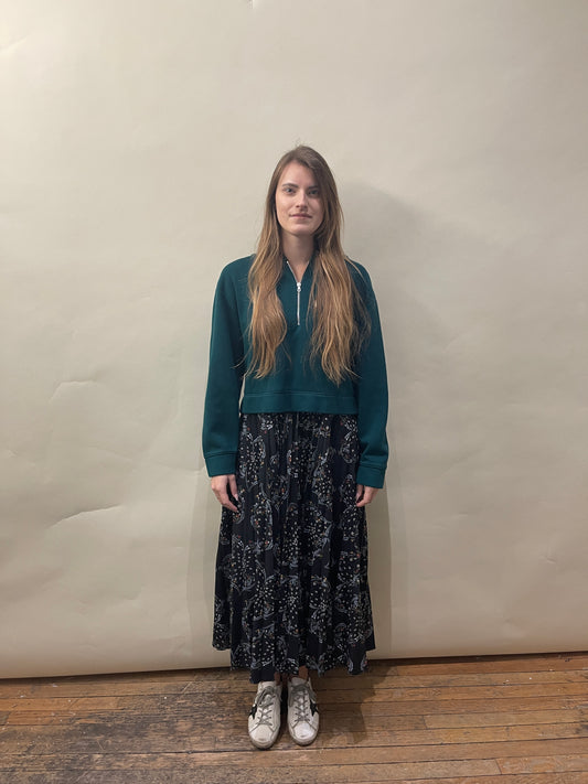 Sandro Turquoise & Black Maxi Hoodie Dress 40