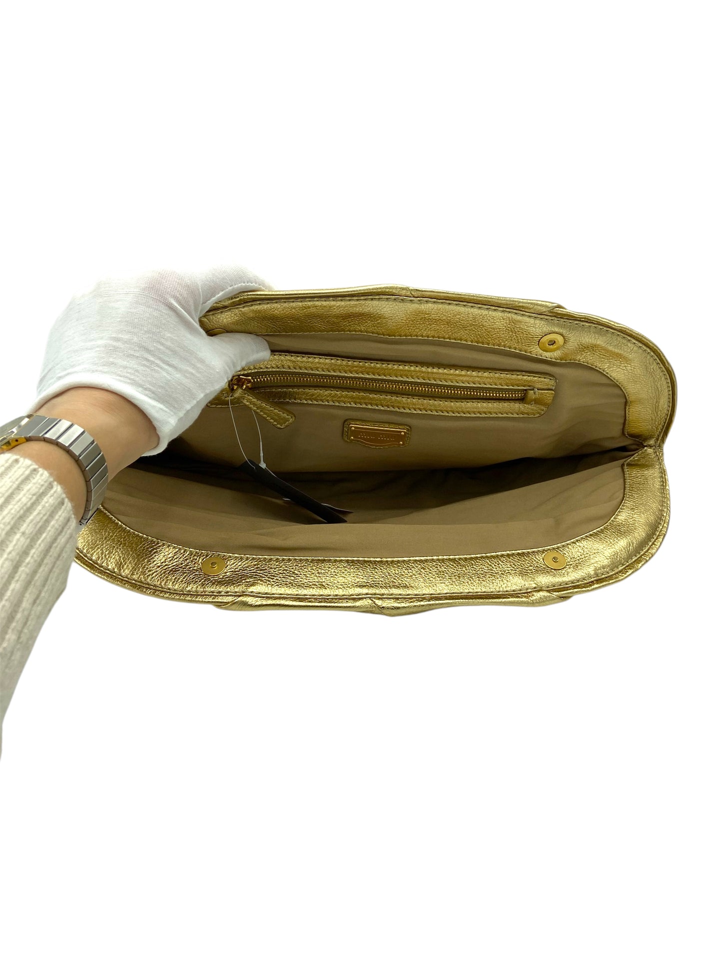 Miu Miu Gold Metallic Leather Large Clutch Bag