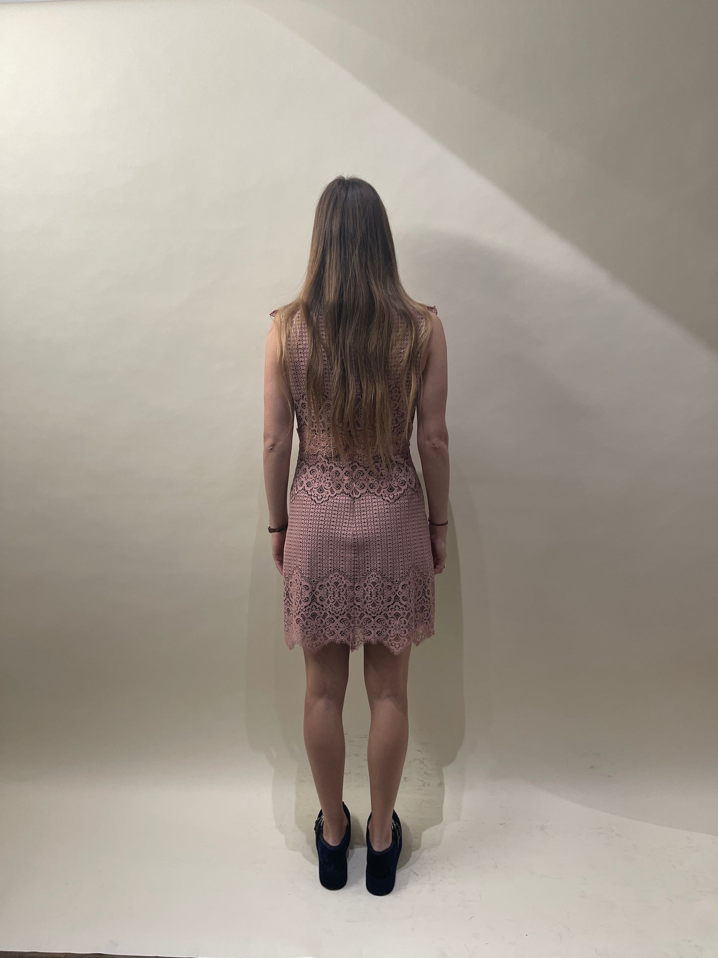 Pinko Light Pink Lace & Grommet Midi Dress Medium - M