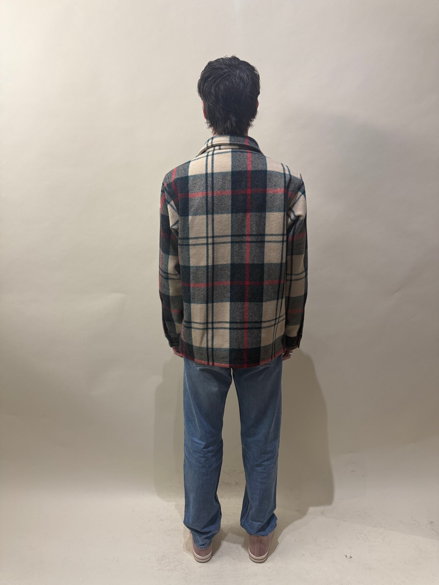 Filson Cream, Blue, & Red Plaid Mackinaw Wool Jac Shirt Small - S