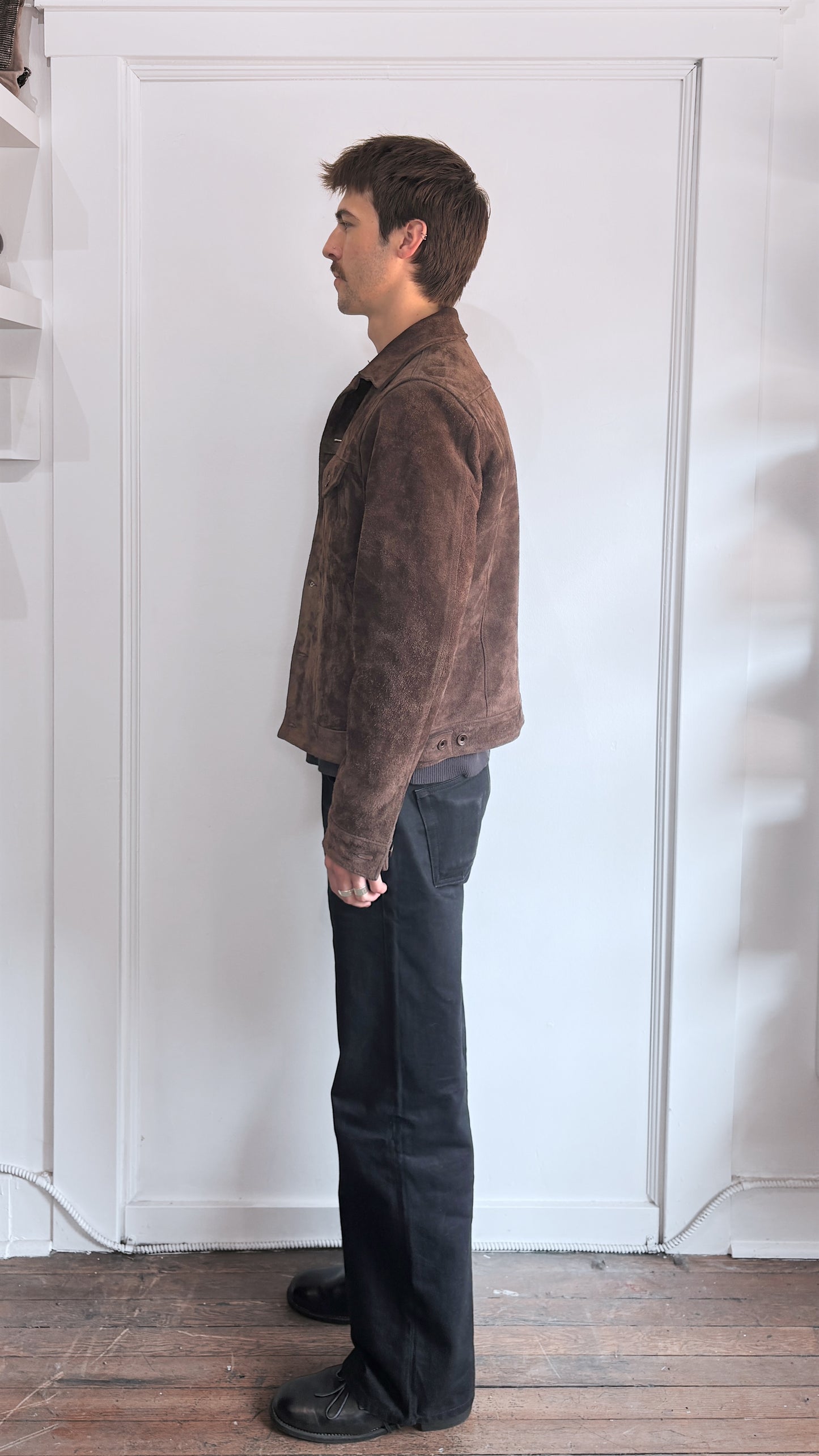 Iron Heart Dark Brown Cowhide Suede Trucker Jacket Medium