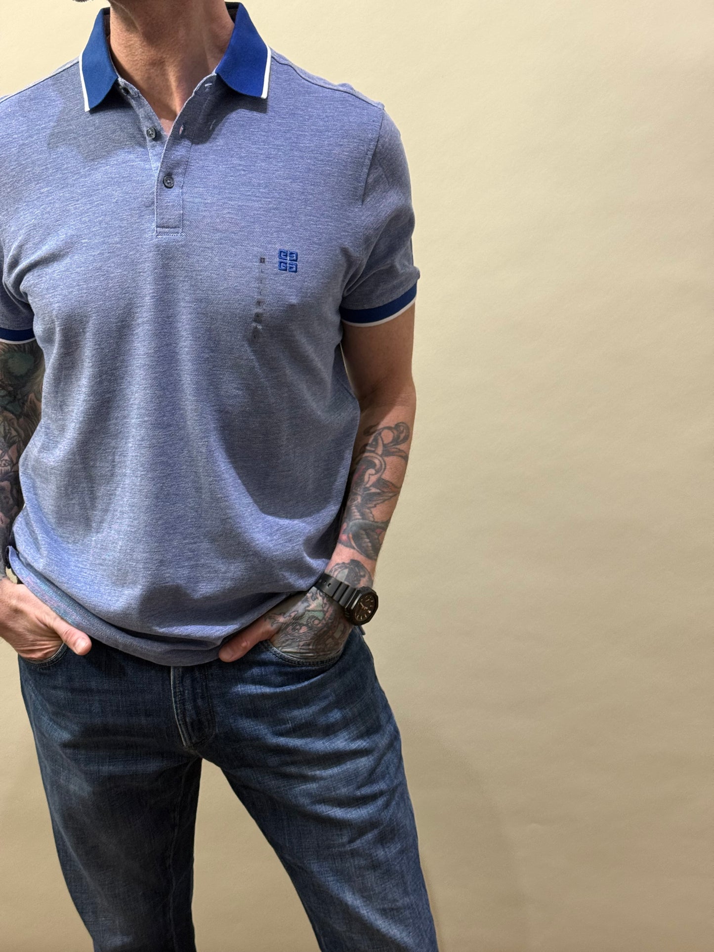 Givenchy Blue Cotton SS Polo Shirt Large - L