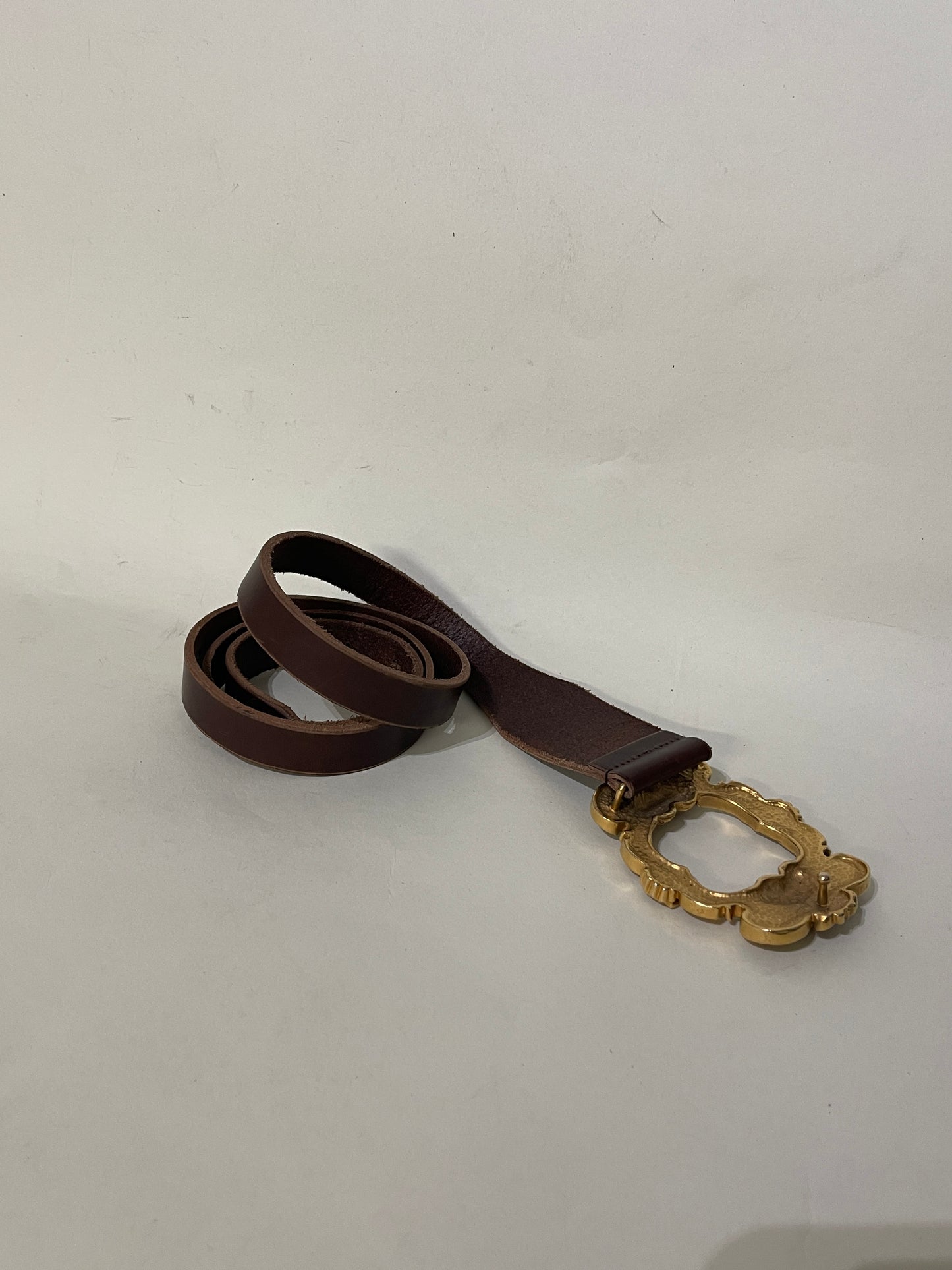 Dolce & Gabbana Brown Leather & Gold Baroque Frame Belt 40