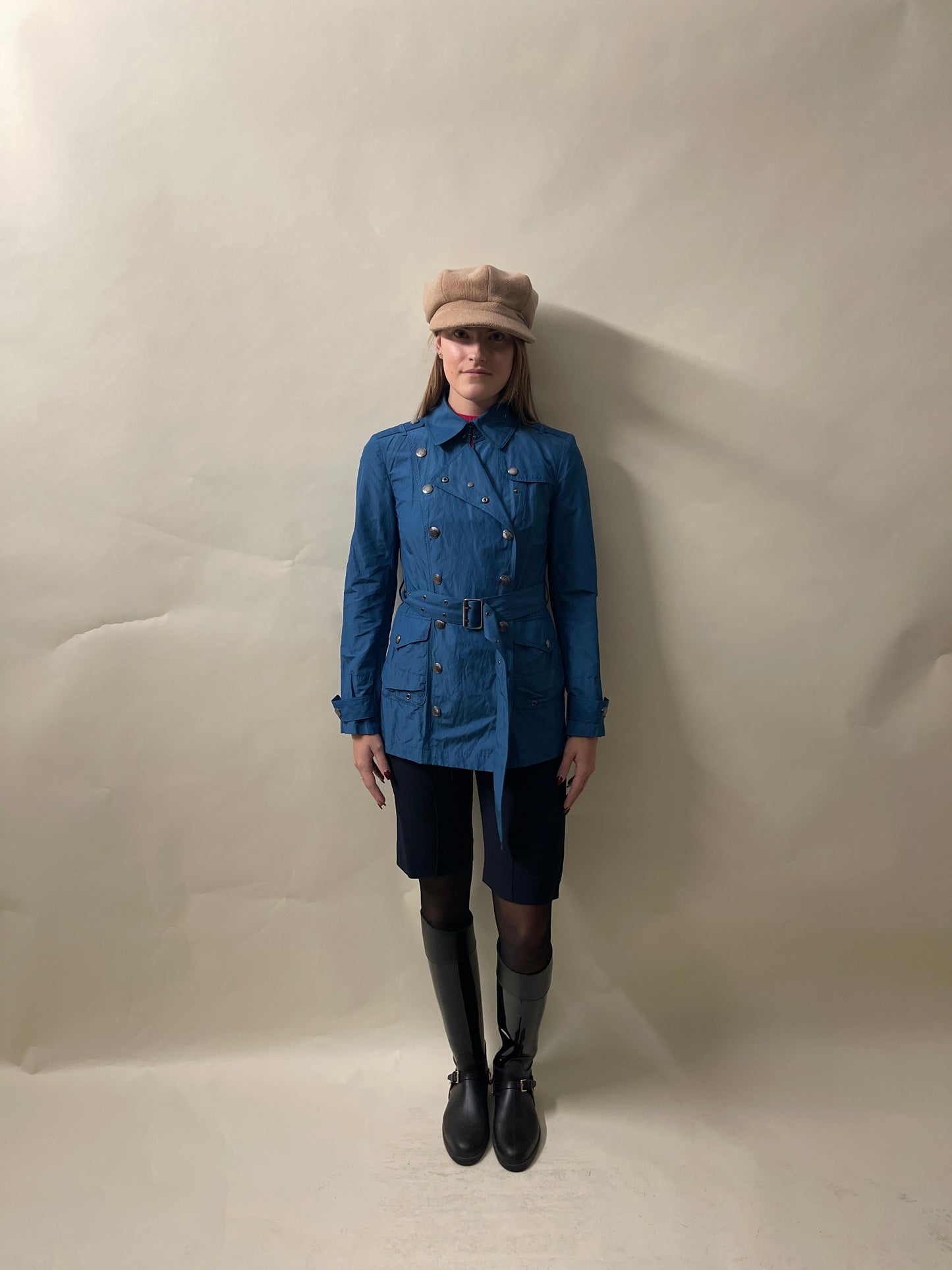 Burberry Brit Blue Nylon Double Breasted Overcoat Small - S