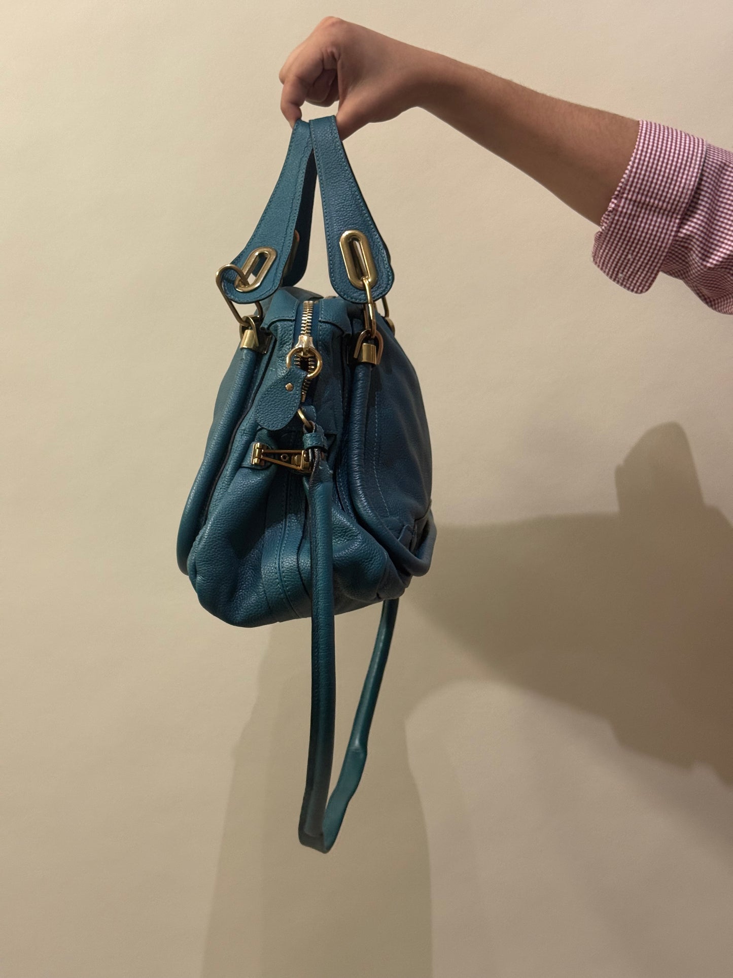 Chloé Teal Blue Leather Medium Paraty Bag