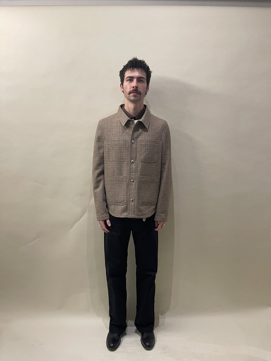 Thom Browne Tan, Brown, & Blue Houndstooth Plaid Wool Shacket Large - L