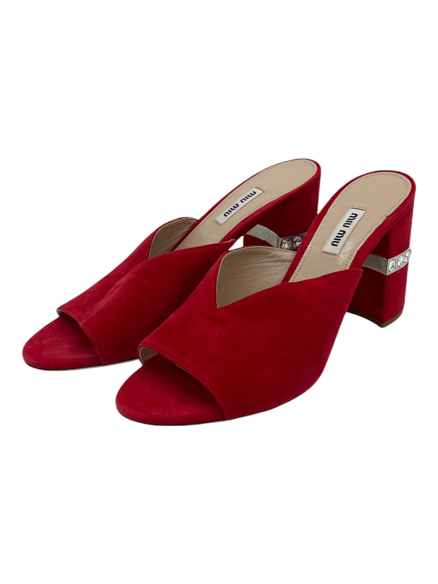 Miu Miu Red Suede Crystal Embellished Heels 7.5 M / 9 W