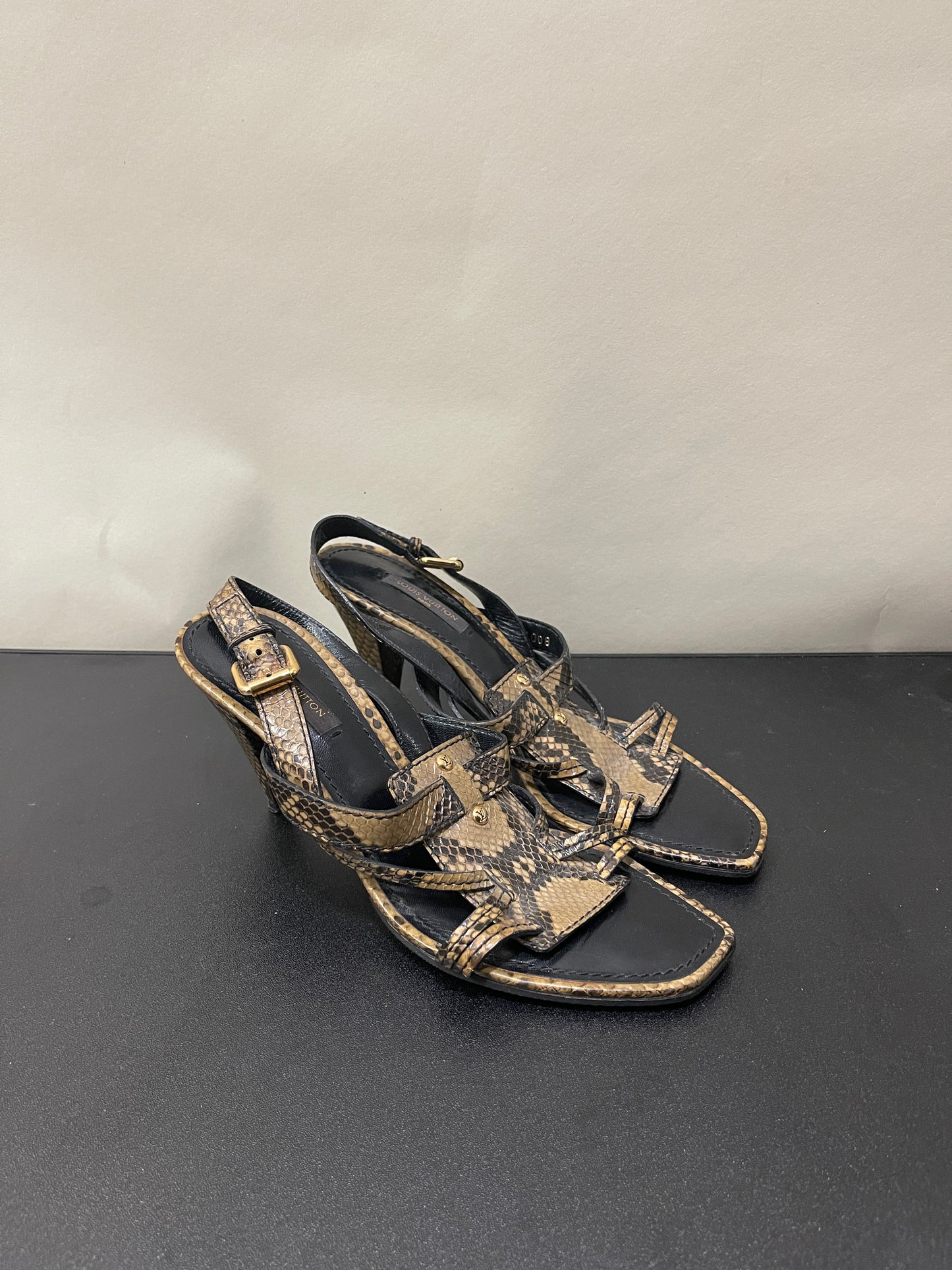 Louis Vuitton Brown Python Print Leather Slingback Sandals 5 M / 6.5 W