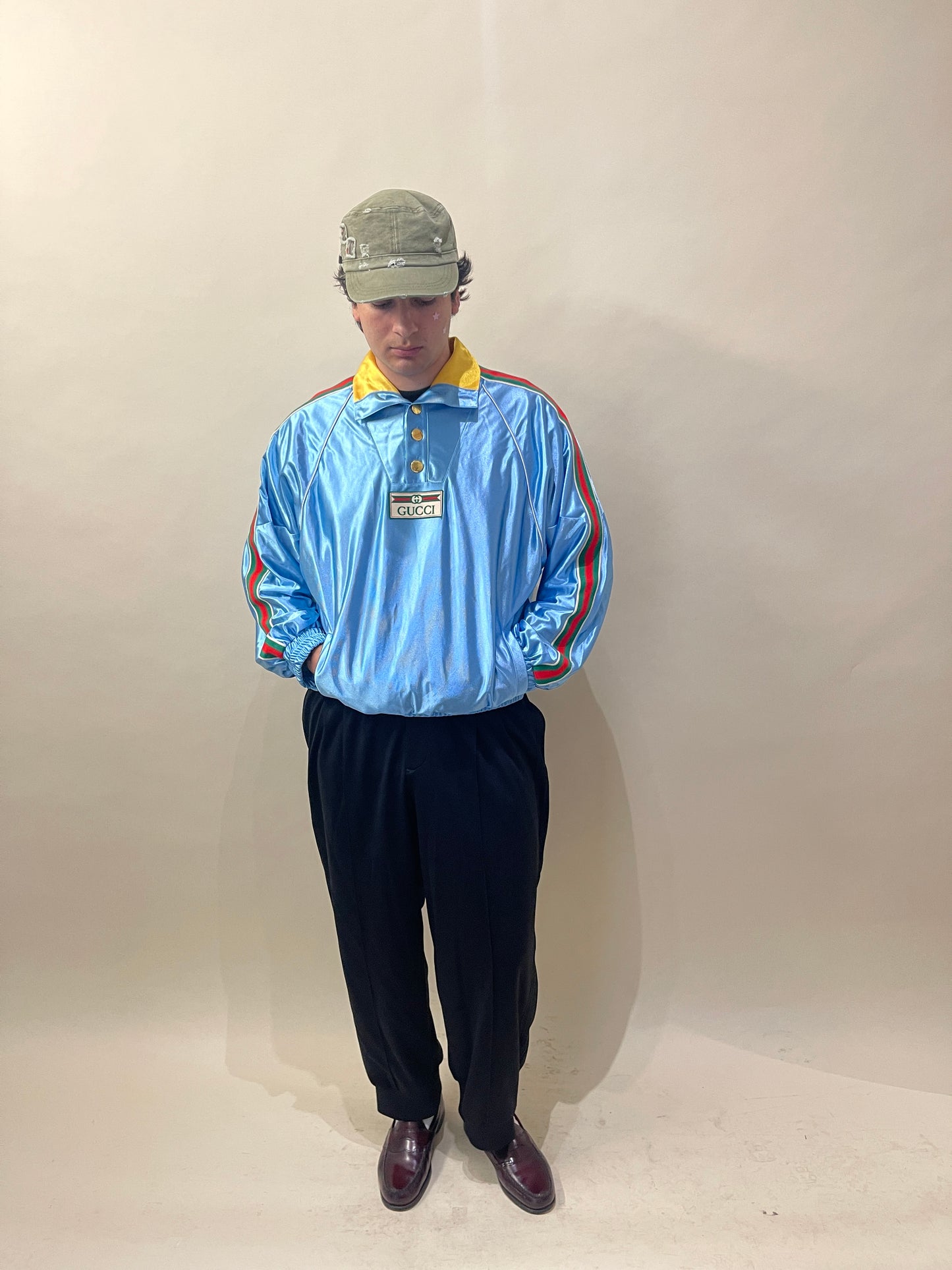 Gucci Baby Blue Satin Raglan Popover Jacket Medium - M
