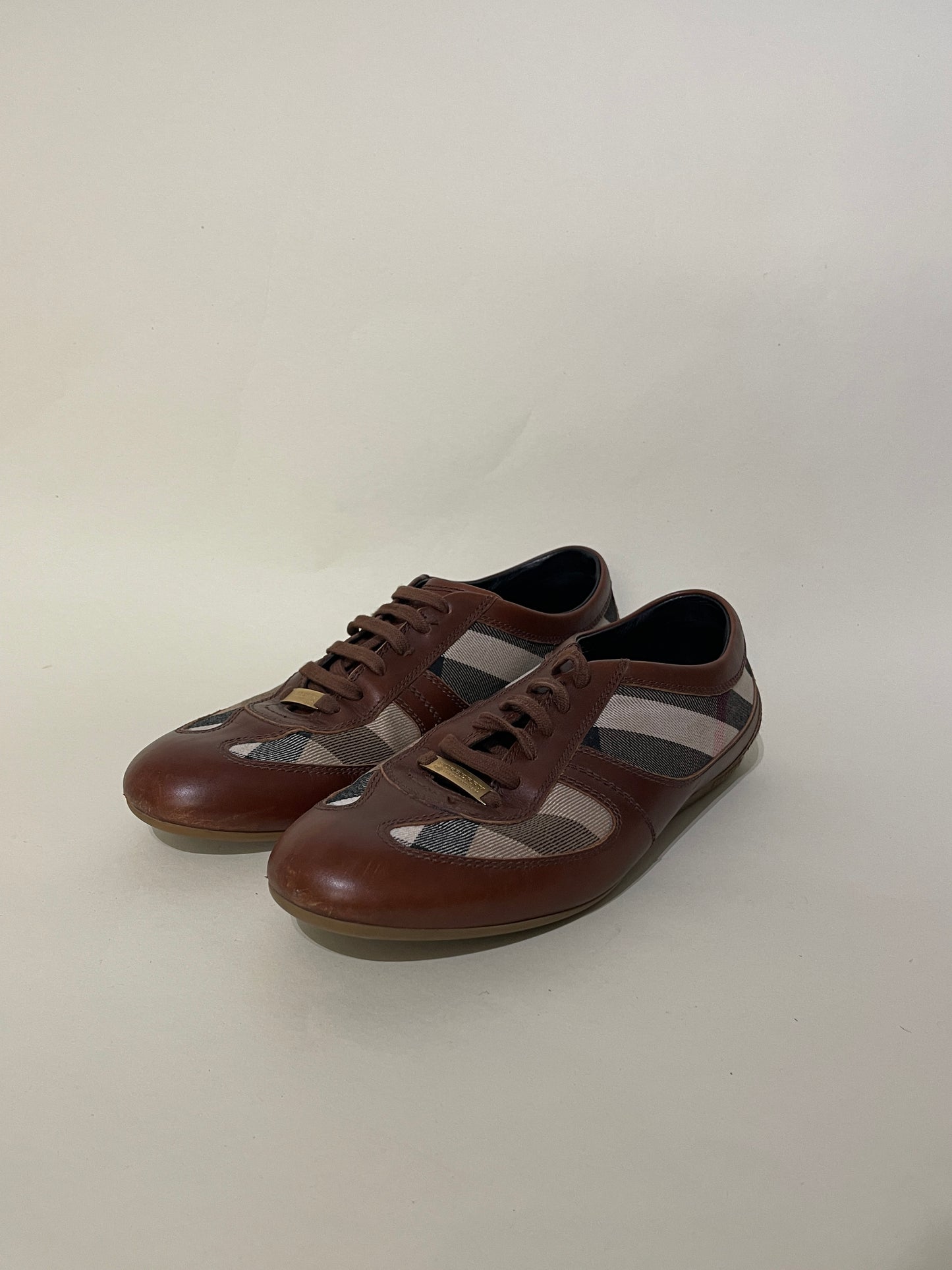Burberry Light Brown & Nova Check Canvas Sneakers 7 M / 8.5 W