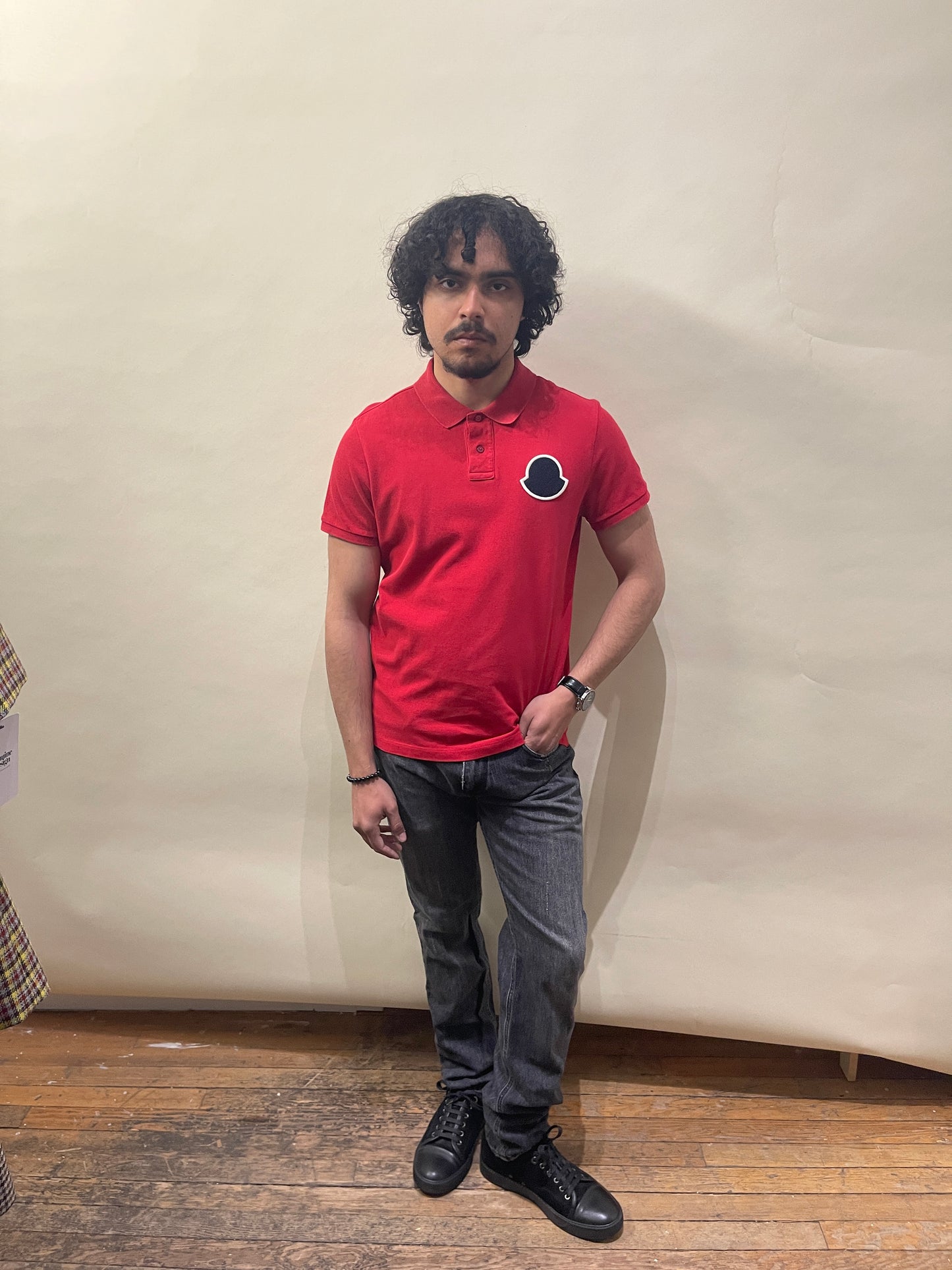 Moncler Red Cotton Pique Blank Chest Logo Polo Shirt Medium - M