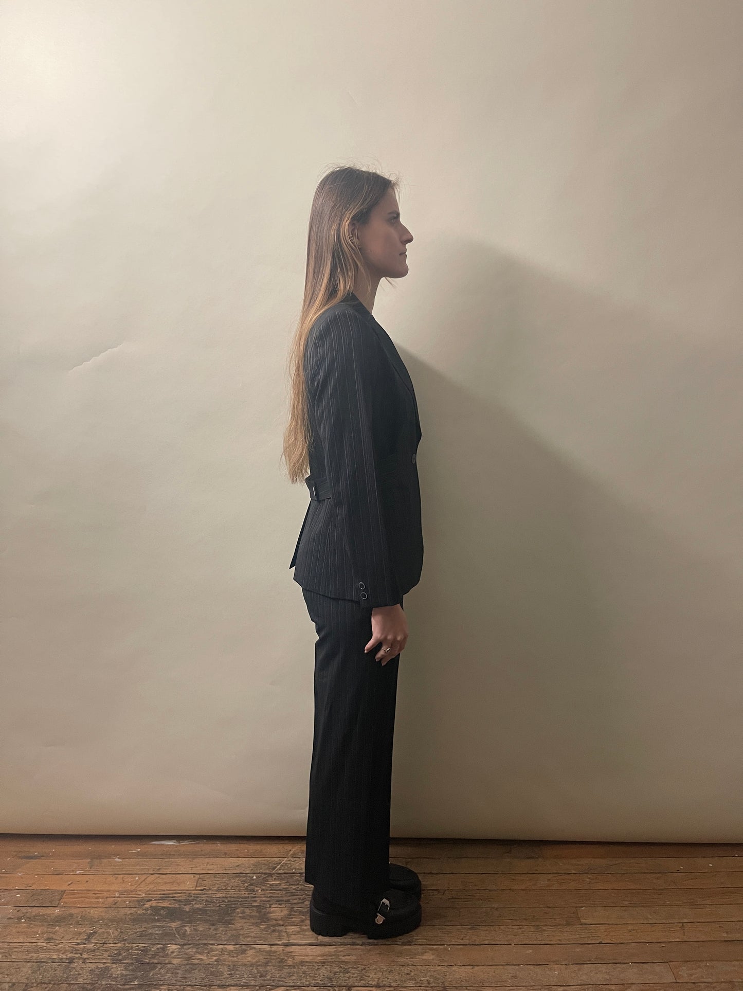 MaxMara Black & Lilac Striped Wool Blend Suit 8