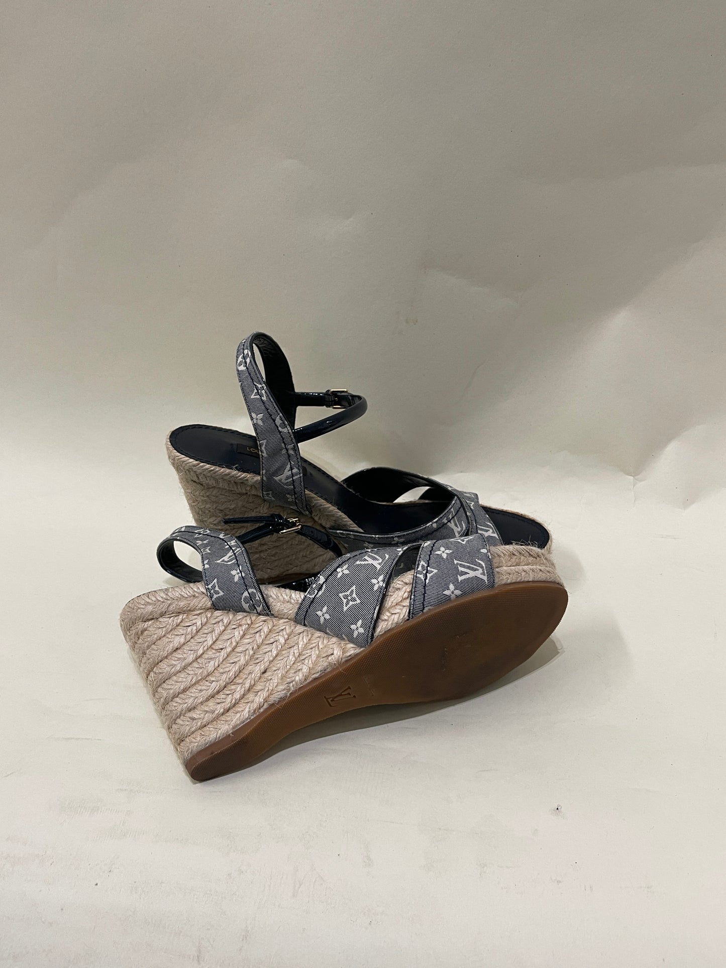 Louis Vuitton Blue Monogram Canvas Espadrille Wedge Sandal 6.5 M / 8 W