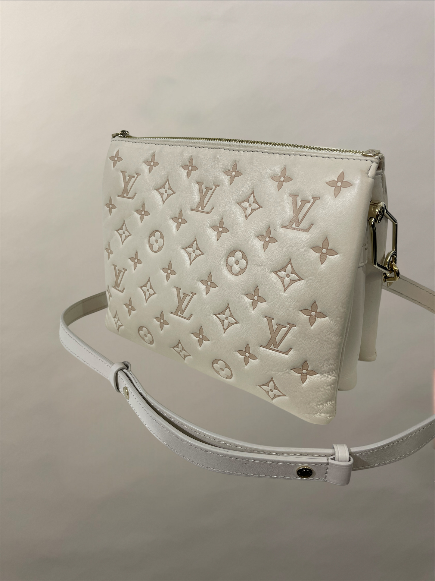 Louis Vuitton Off White Leather Quilted Monogram Coussin Satchel