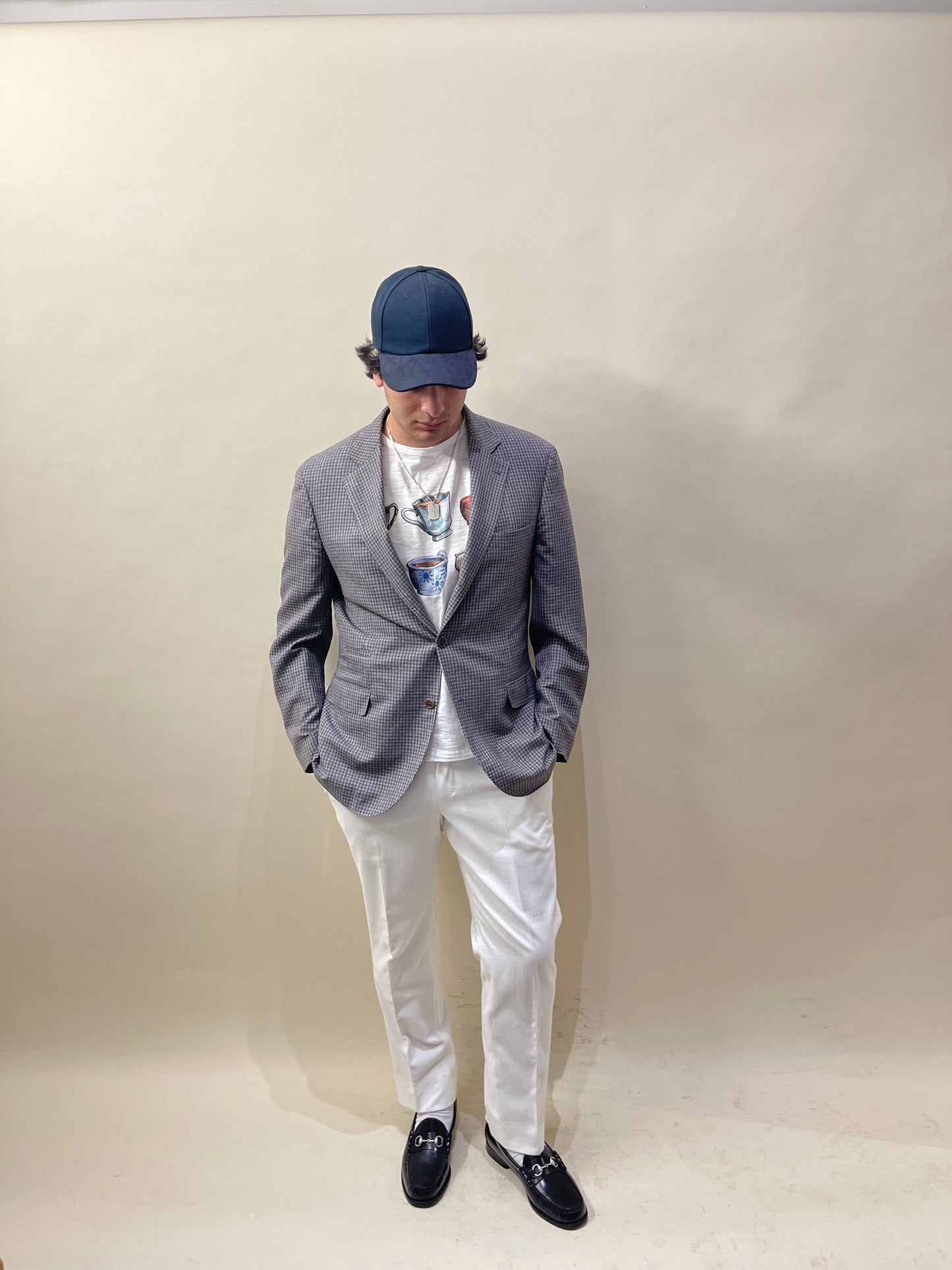 Brunello Cucinelli Light & Dark Grey Gingham Check Wool Linen Silk Sport Coat 42