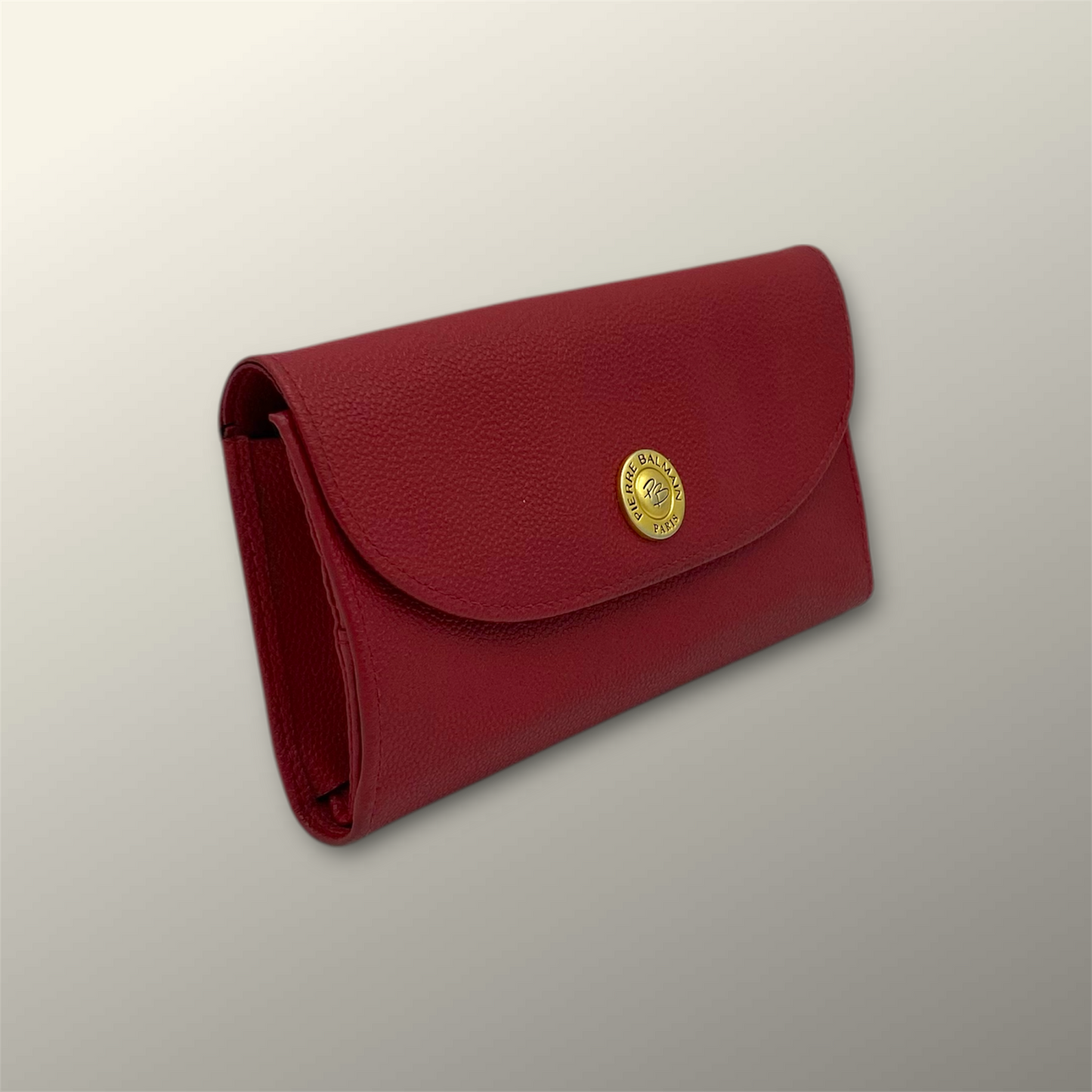 Pierre Balmain Red Pebbled Leather Foldover Wallet