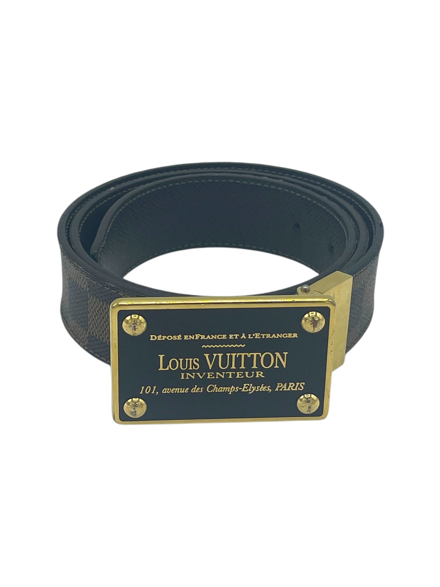 Louis Vuitton Brown & Gold Damier Ebene Inventeur Reversible Belt 34